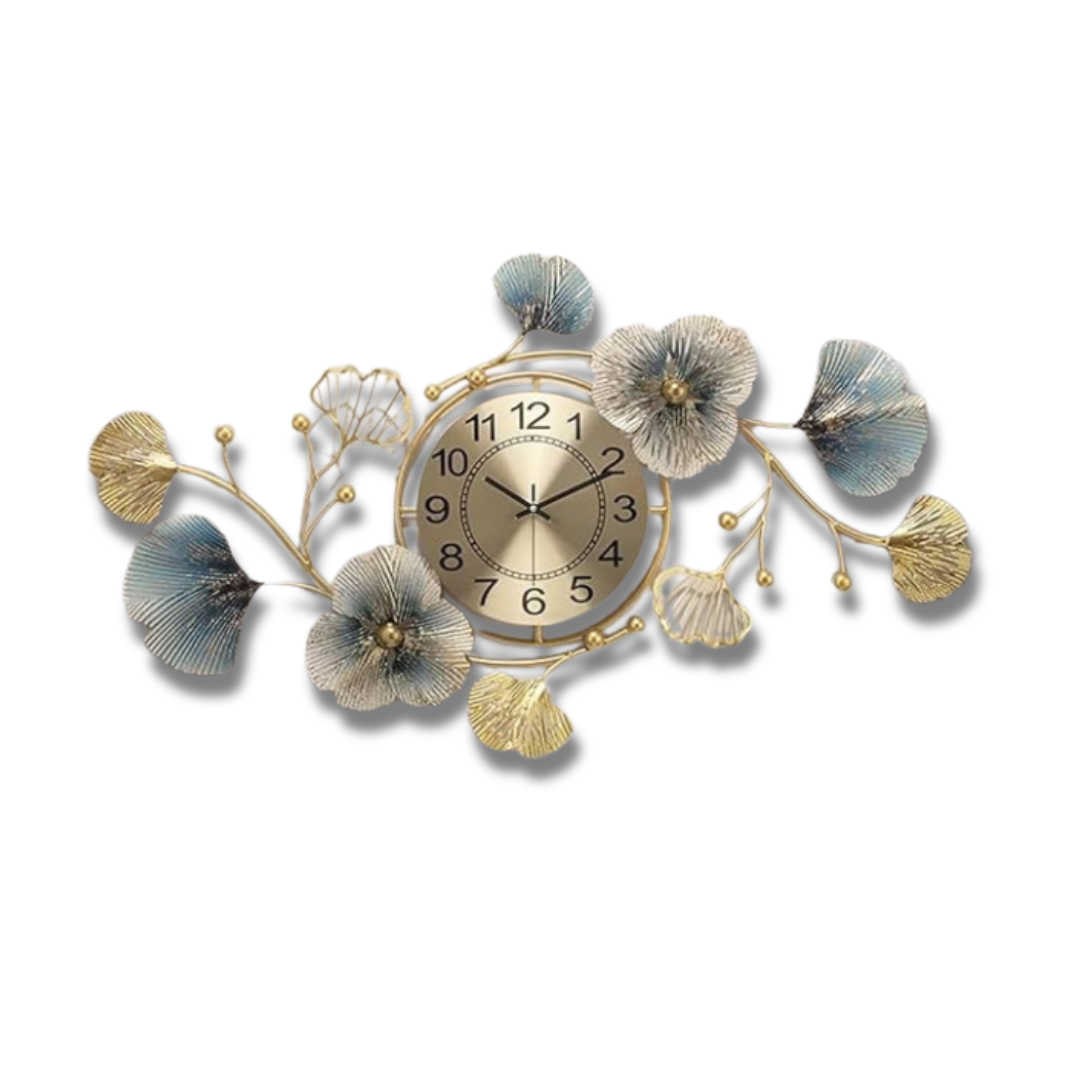 Luxury Floral Metal Wall Clock – Elegant Decorative Timepiece