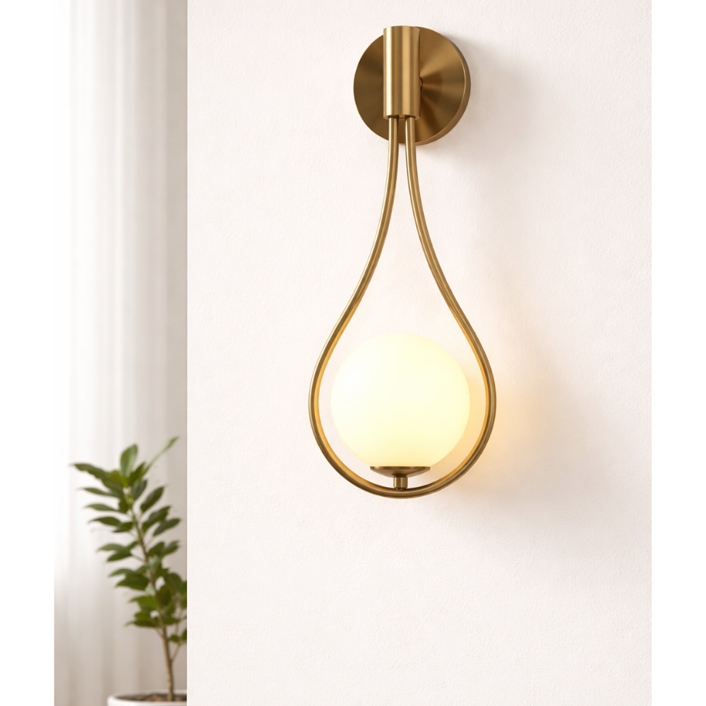 Modern Teardrop Gold Wall Light – Elegant Glass Globe Decorative Wall Lamp for Living Room & Bedroom [Bulb not included]