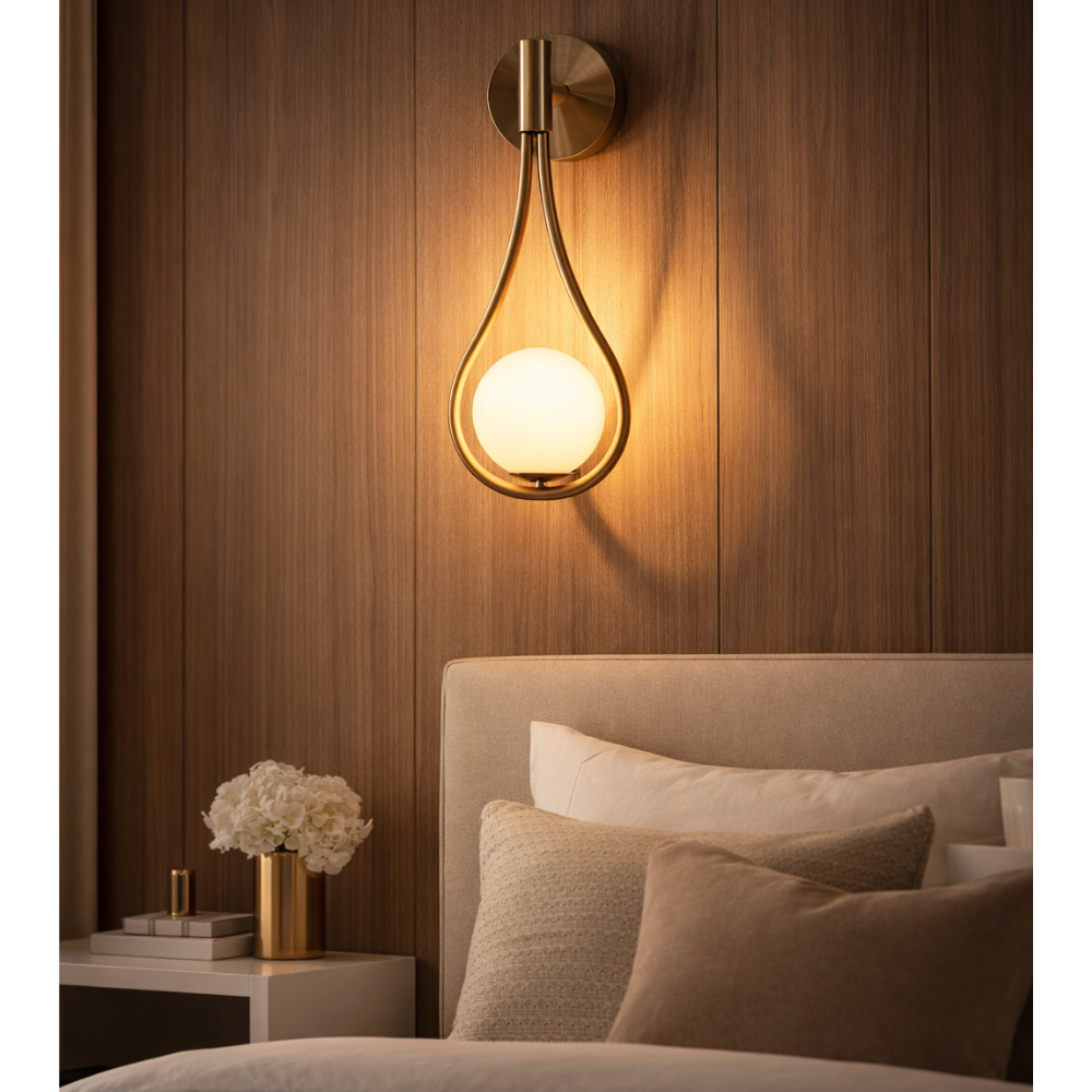 Modern Teardrop Gold Wall Light – Elegant Glass Globe Decorative Wall Lamp for Living Room & Bedroom [Bulb not included]