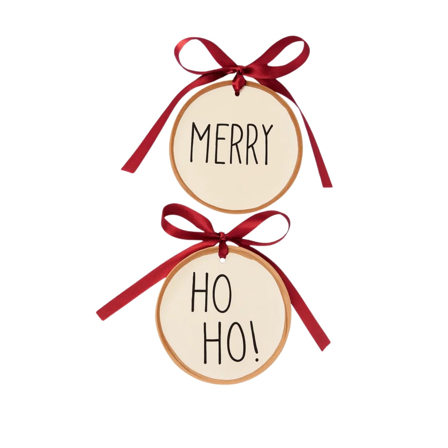 Elegant Set of Ceramic "MERRY" and "HO HO" Christmas Ornaments