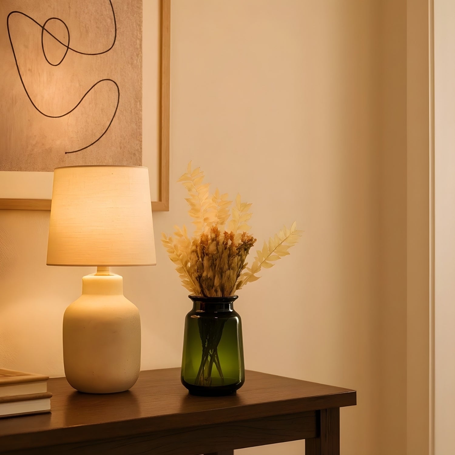 Elegant Emerald Glass Vase With Premium Decorative Dried Floral Bunch