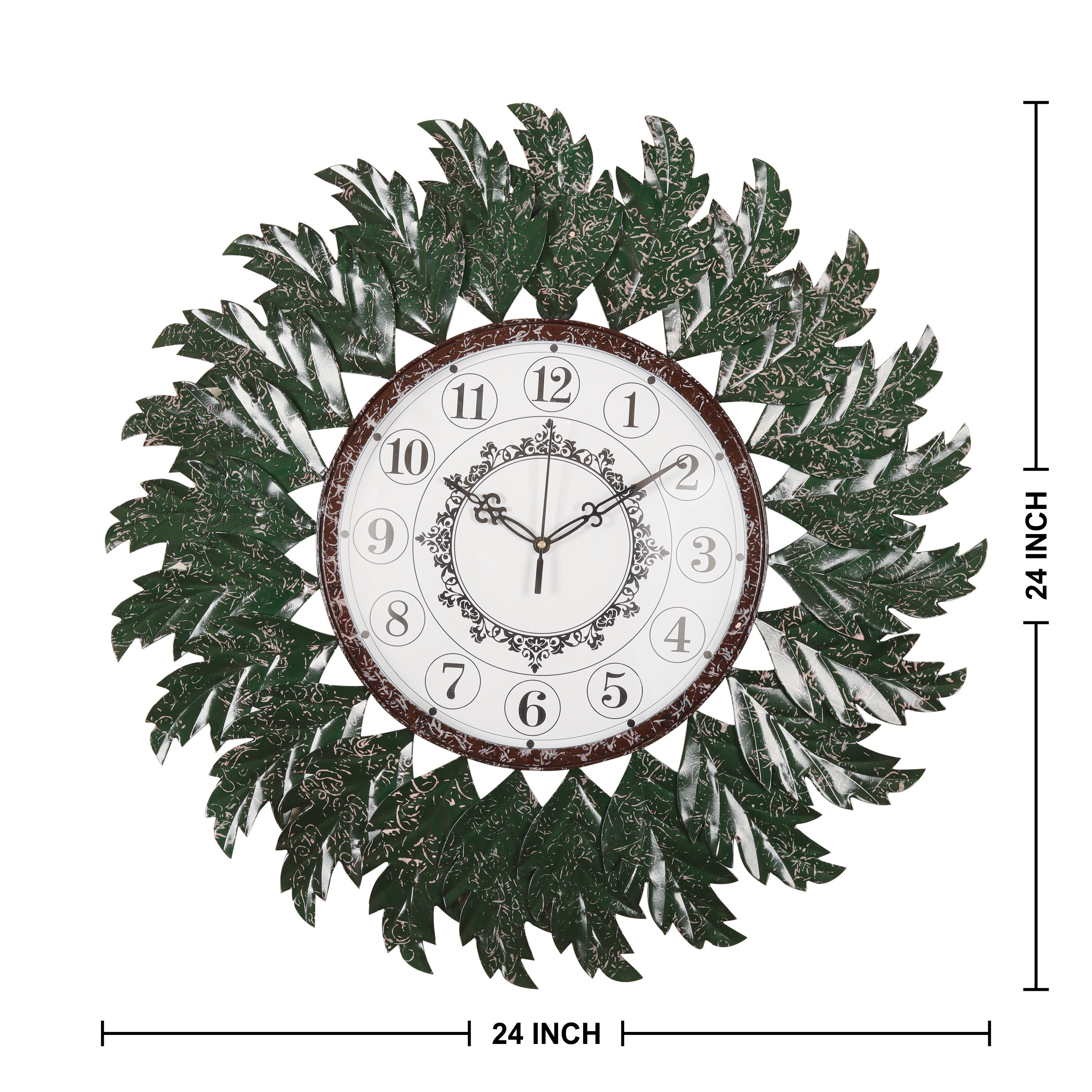 Elegant Green Leaf Wall Clock – Nature-Inspired Home Décor