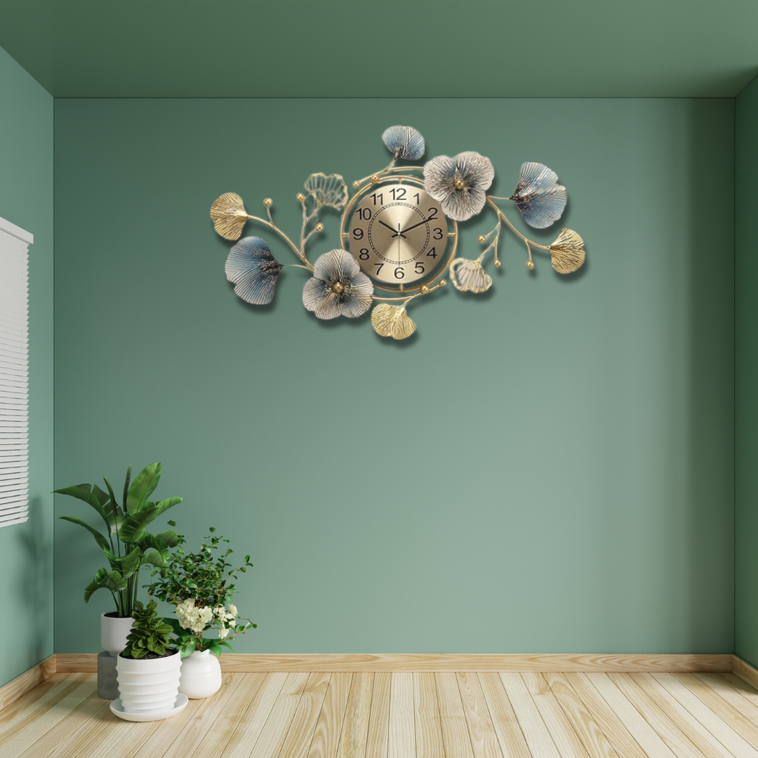Luxury Floral Metal Wall Clock – Elegant Decorative Timepiece