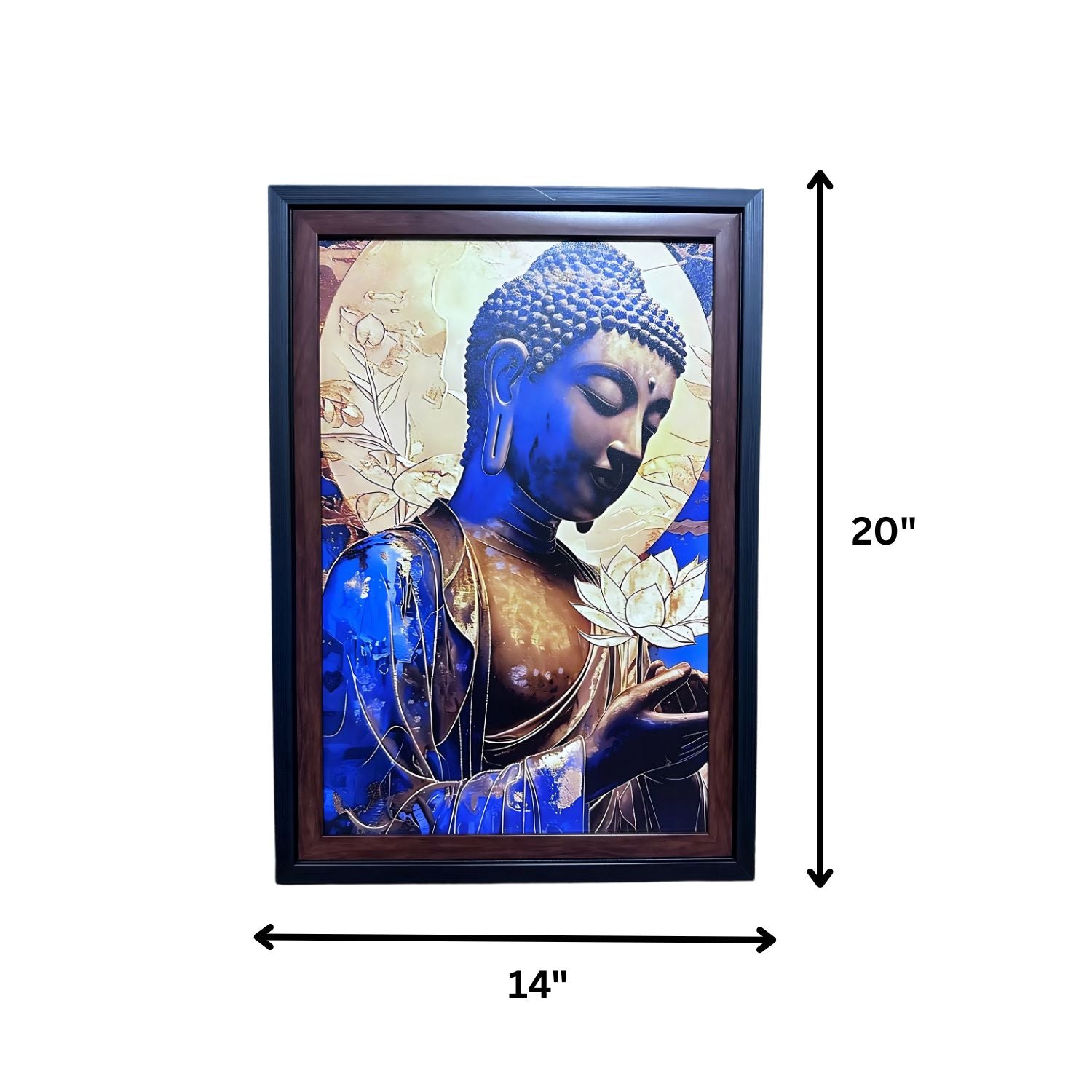 Elegant Blue Buddha Holding Lotus Flower Spiritual Wall Art Decor