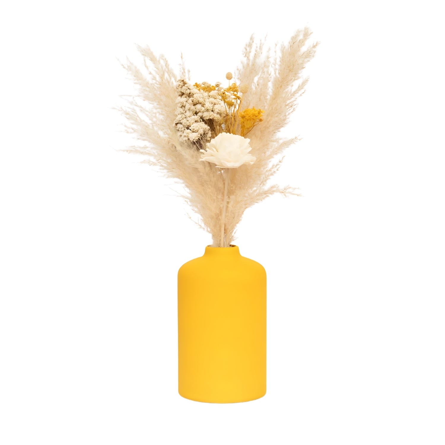 Vibrant Lemon Blossom Vase With Elegant Dried Floral Bunch