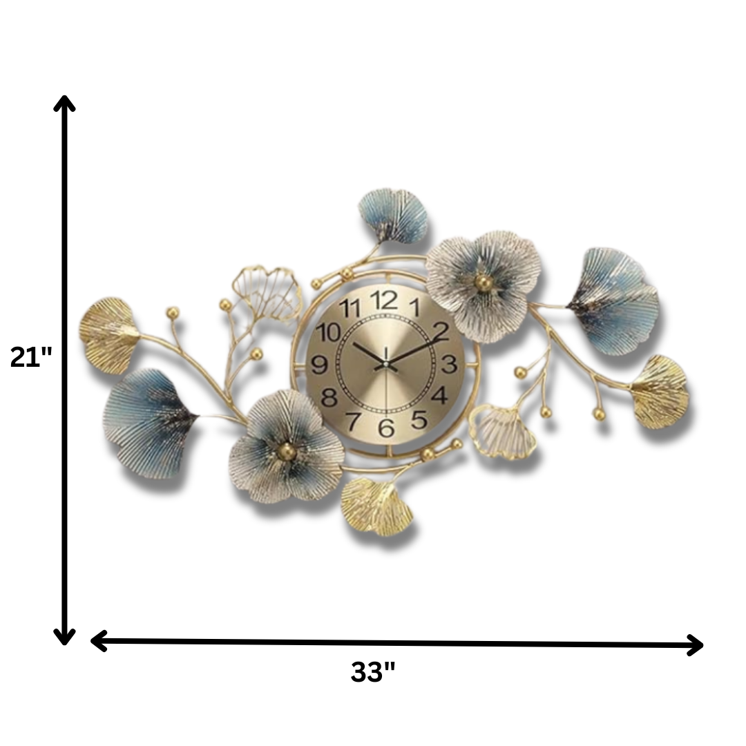 Luxury Floral Metal Wall Clock – Elegant Decorative Timepiece