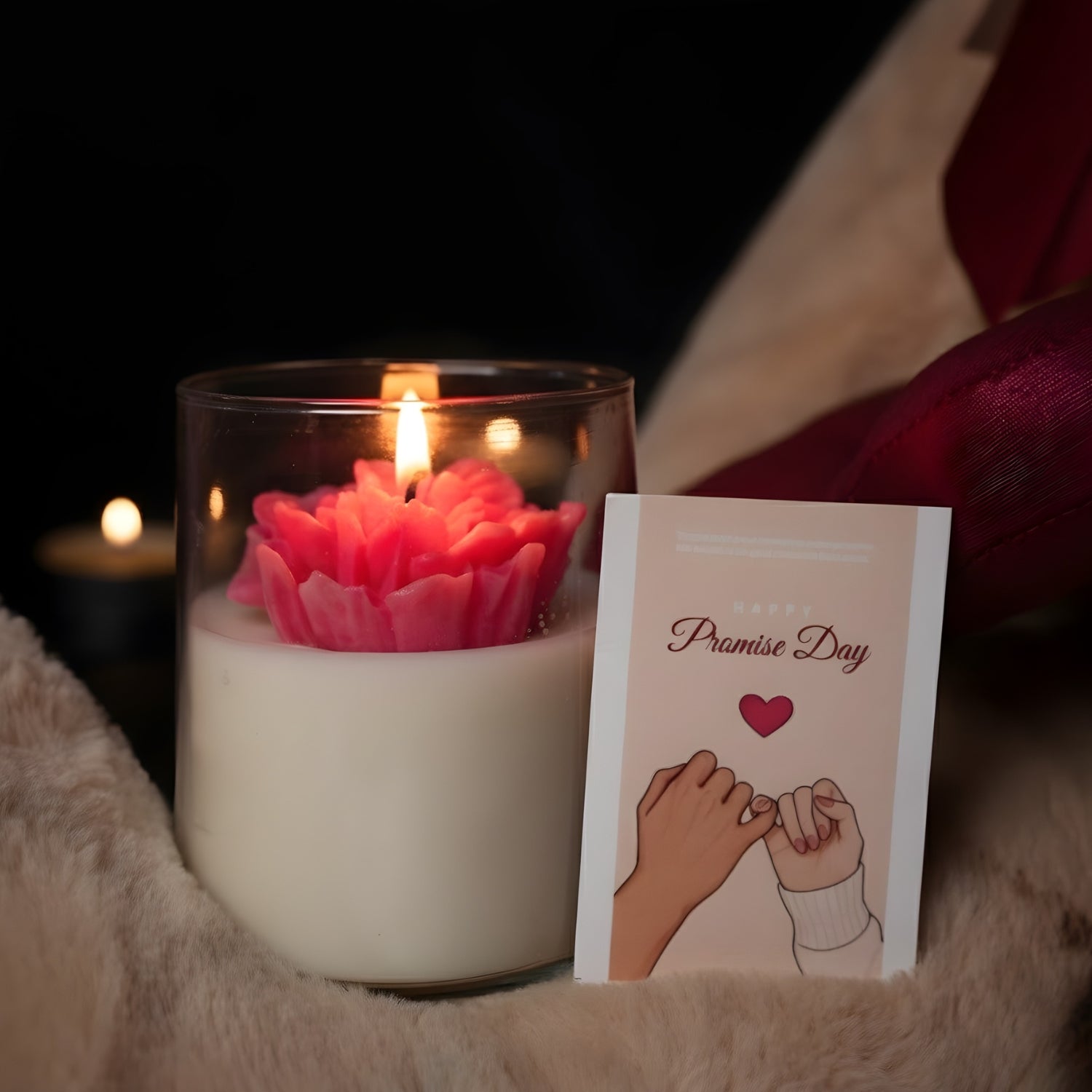 Petal Glow Floral Pink Valentine Candle In Glass