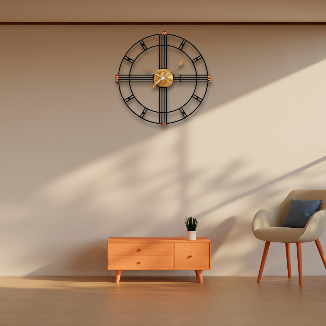 Modern Black Metal Wall Clock – Industrial Minimalist Décor