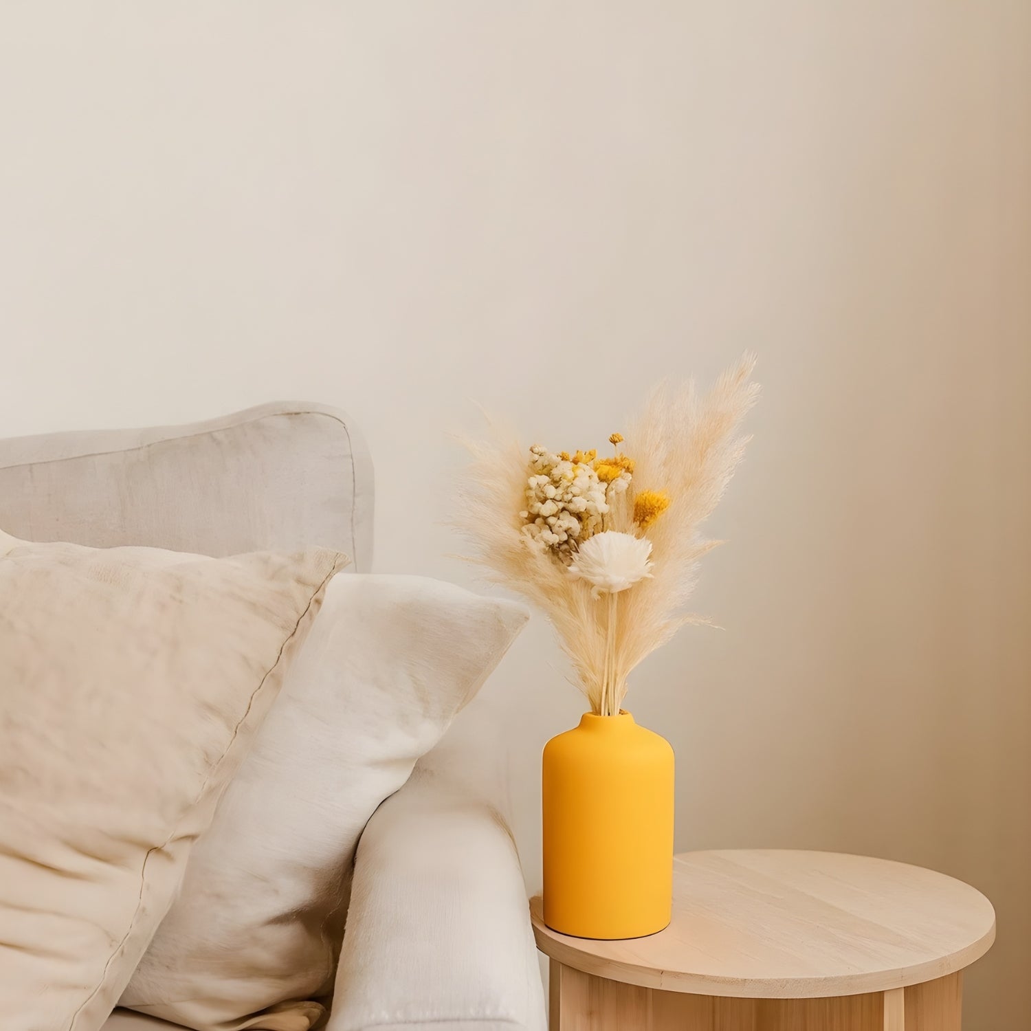 Vibrant Lemon Blossom Vase With Elegant Dried Floral Bunch