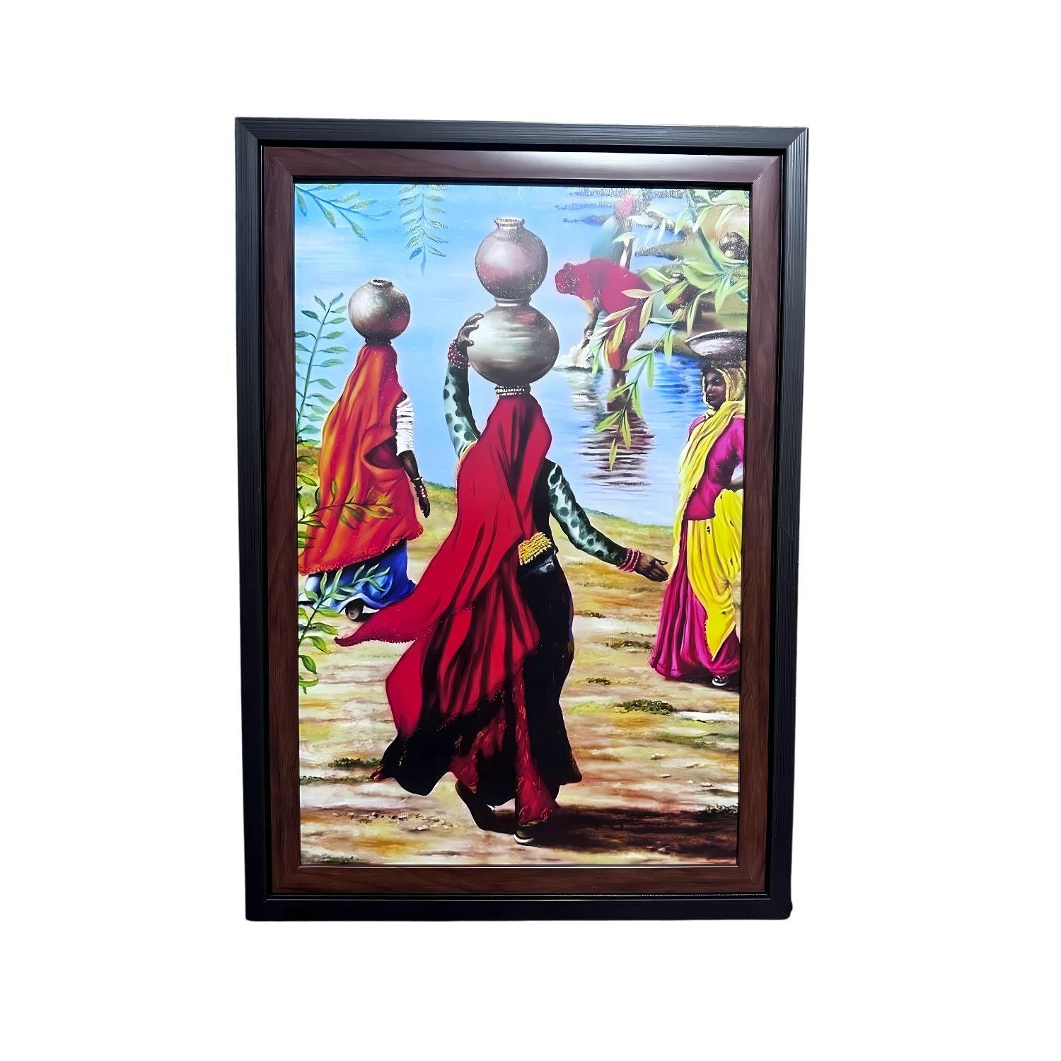 Traditional Village Women Carrying Pots By The Riverside Artwork