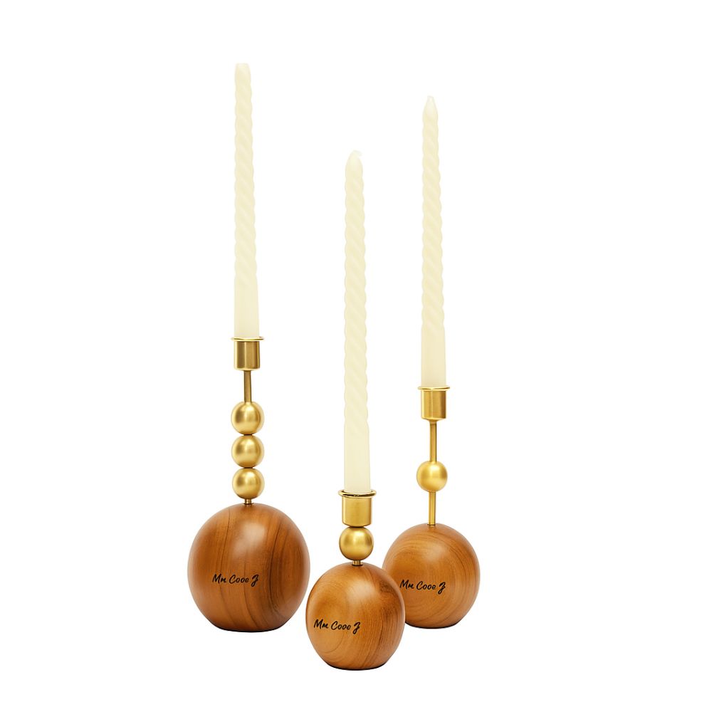 Modern Wood and Metal Harmony Candle Holder Set For Home Decor
