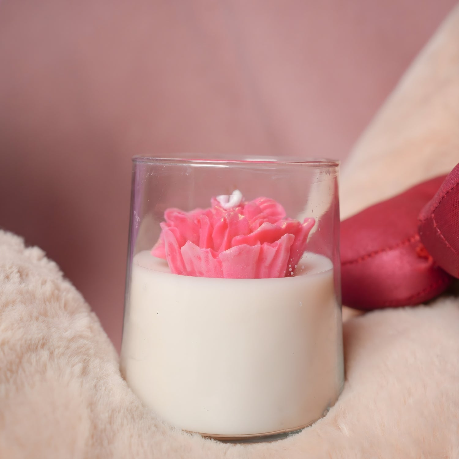 Petal Glow Floral Pink Valentine Candle In Glass