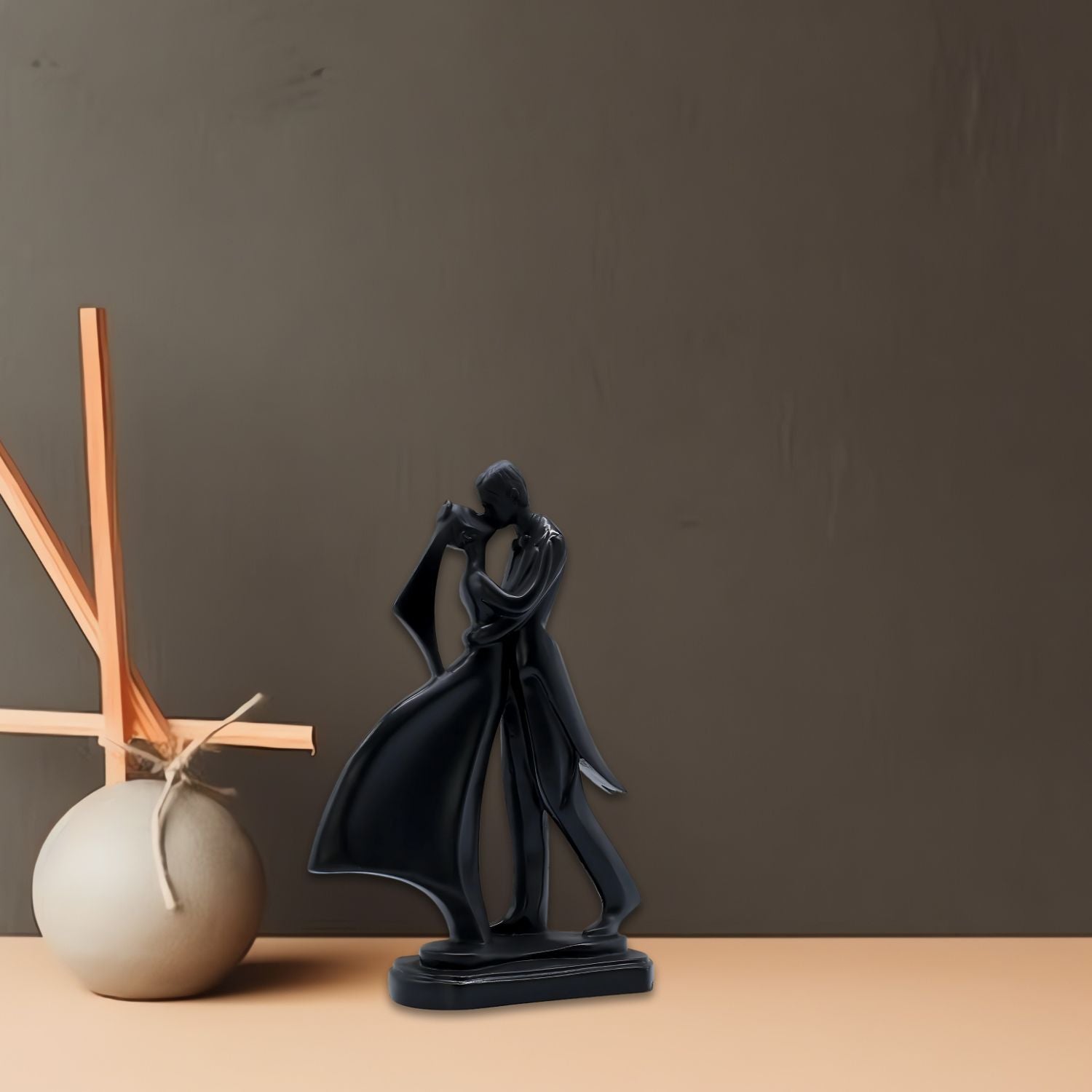 Stylish Black Romantic Dancing Couple Sculpture For Contemporary Interiors