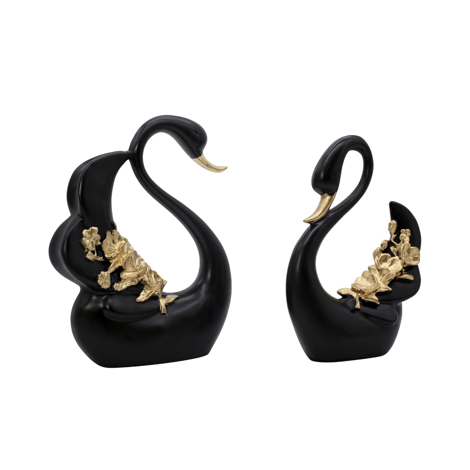 Luxury Black Swan Figurines With Gold Floral Design For Decor
