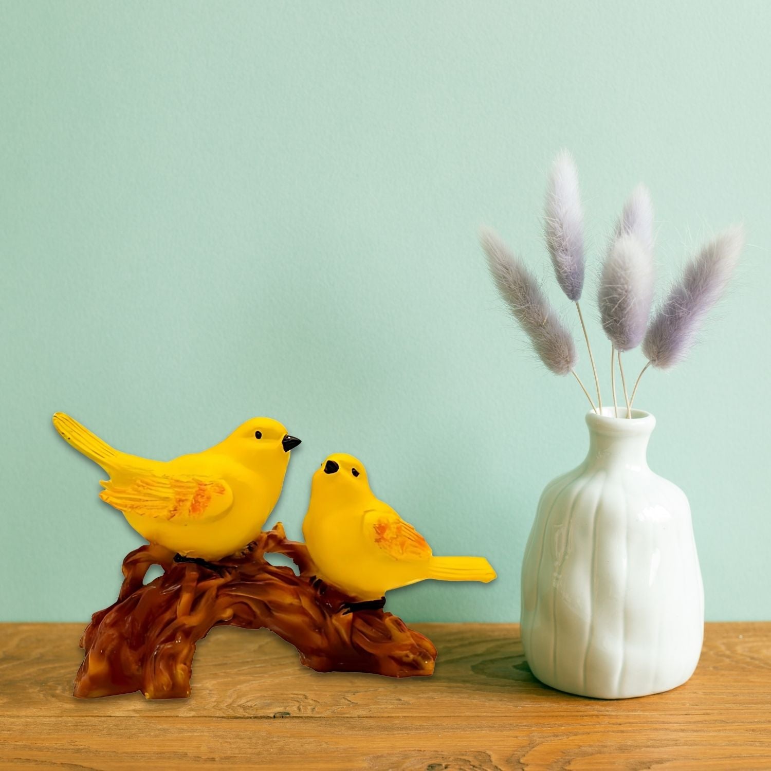 Handicrafted Polyresin Cute Bird Love Birds sitting on Branch of Tree Statue for Home Decor