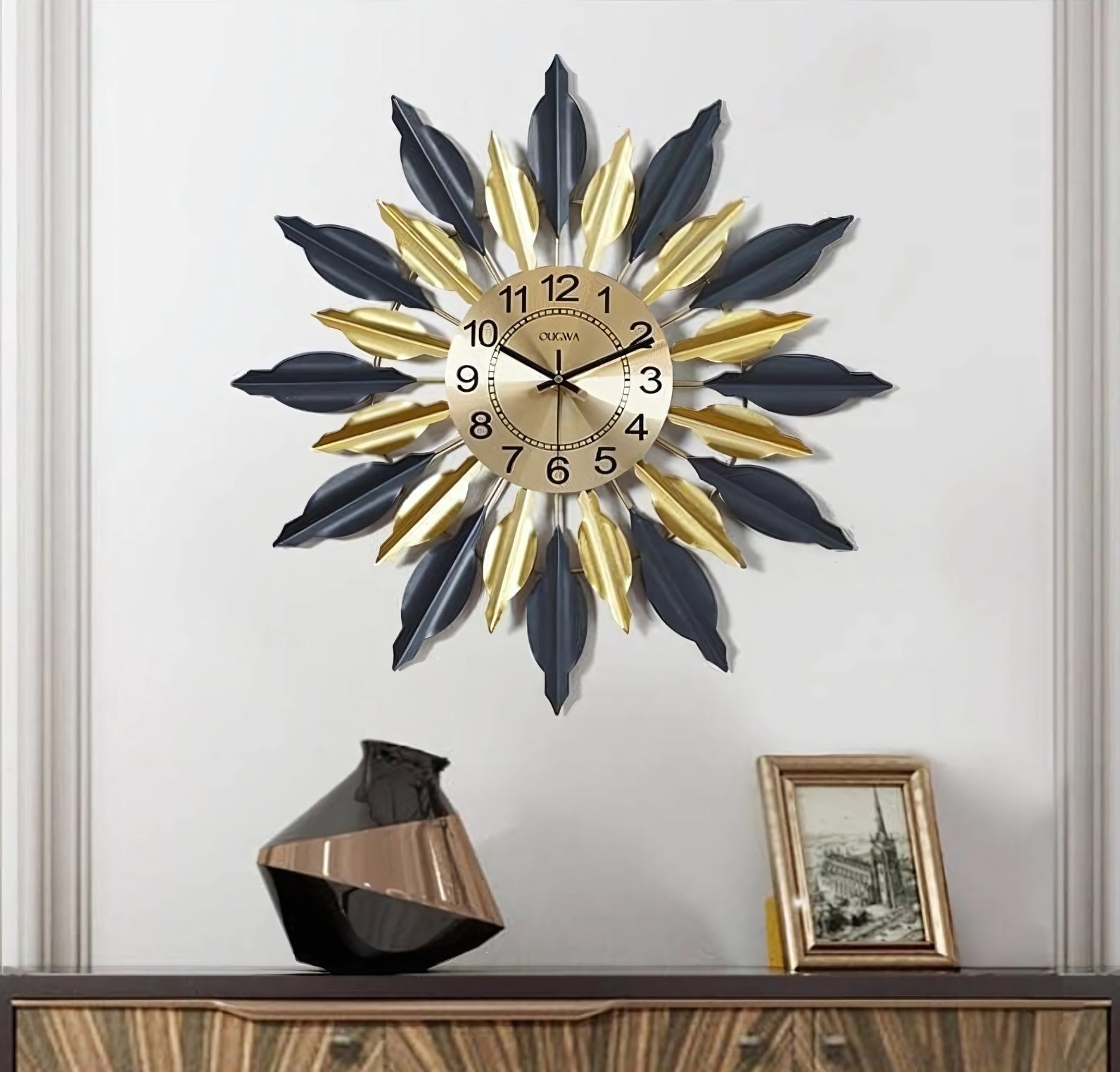 Black & Golden Designer Metal Wall Clock Enhancing Stylish Interiors
