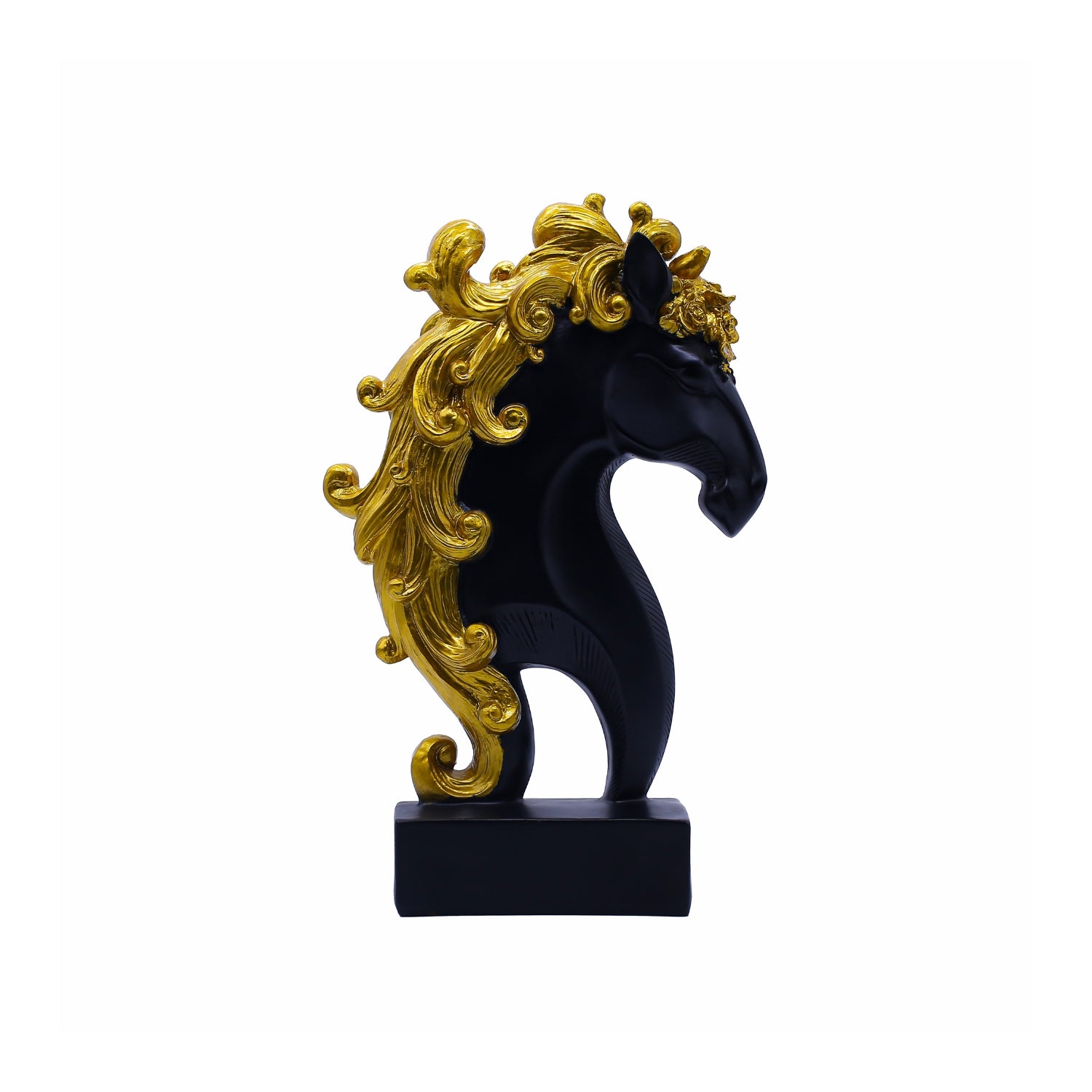 Elegant Black Horse Statues With Gold Mane For Luxurious Decor