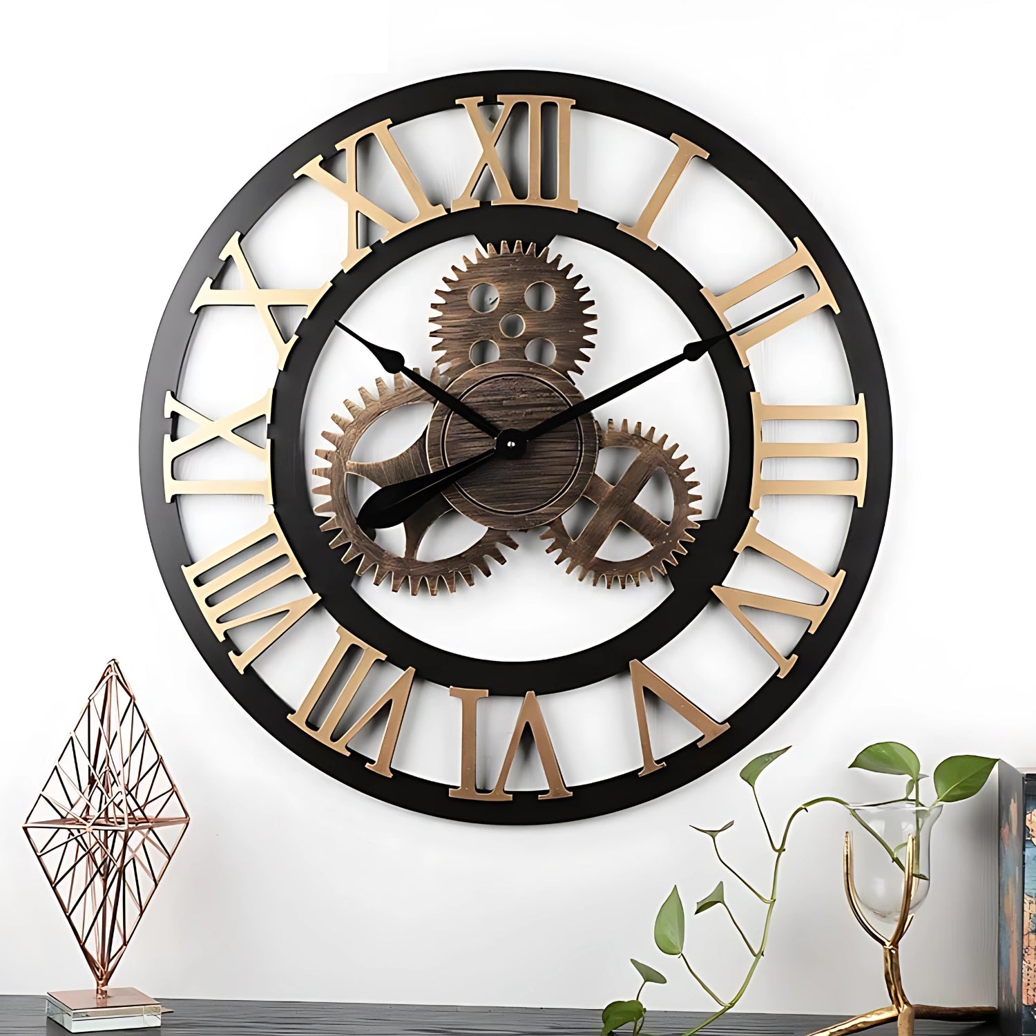 Gear Style Roman Number Wall Clock Showcasing Vintage Industrial Charm