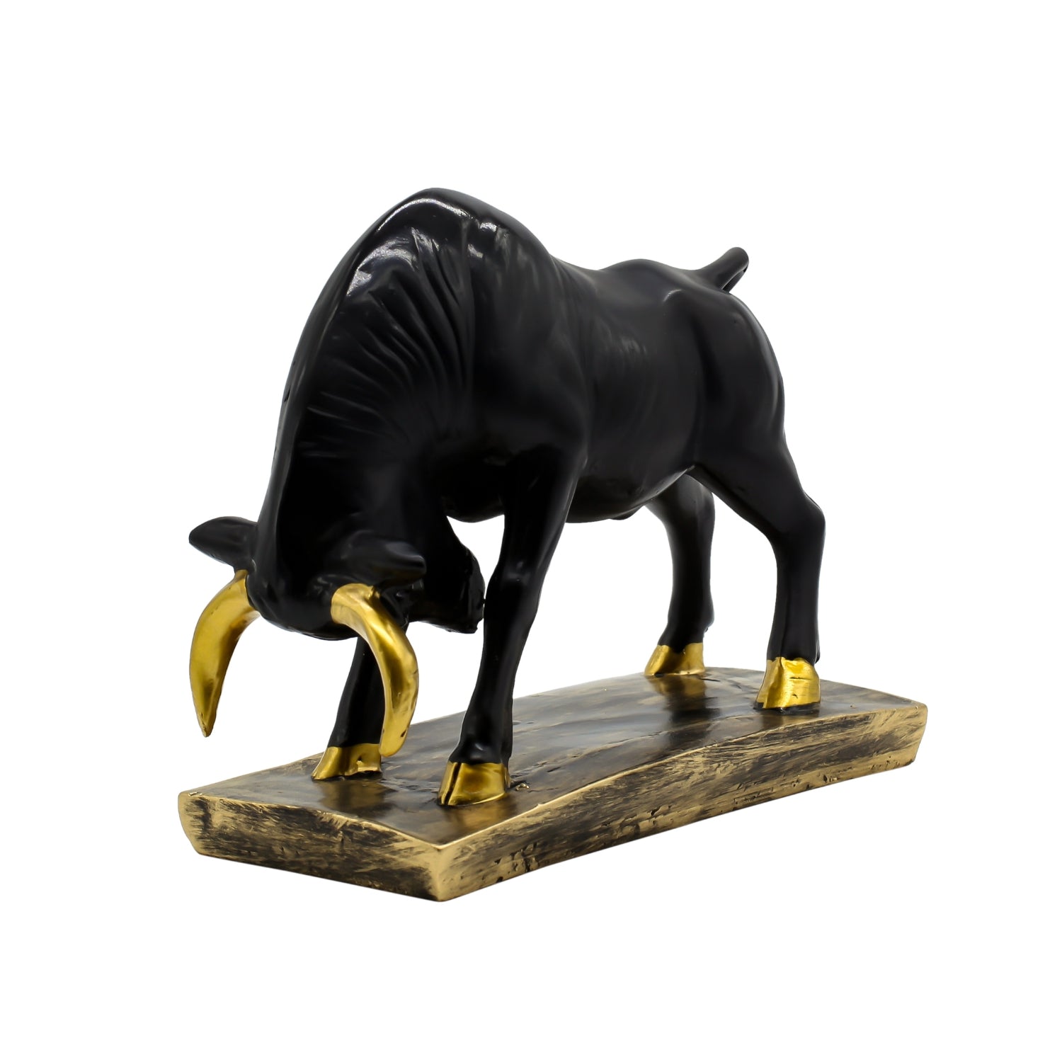 Elegant Black Bull Statue With Gold Accents on Luxurious Display Base