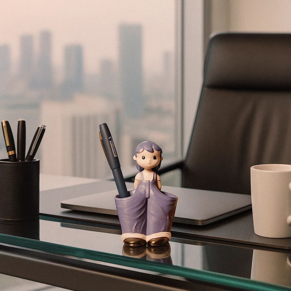 Adorable Ceramic Girl Figurine Pen and Stationery Holder Stand