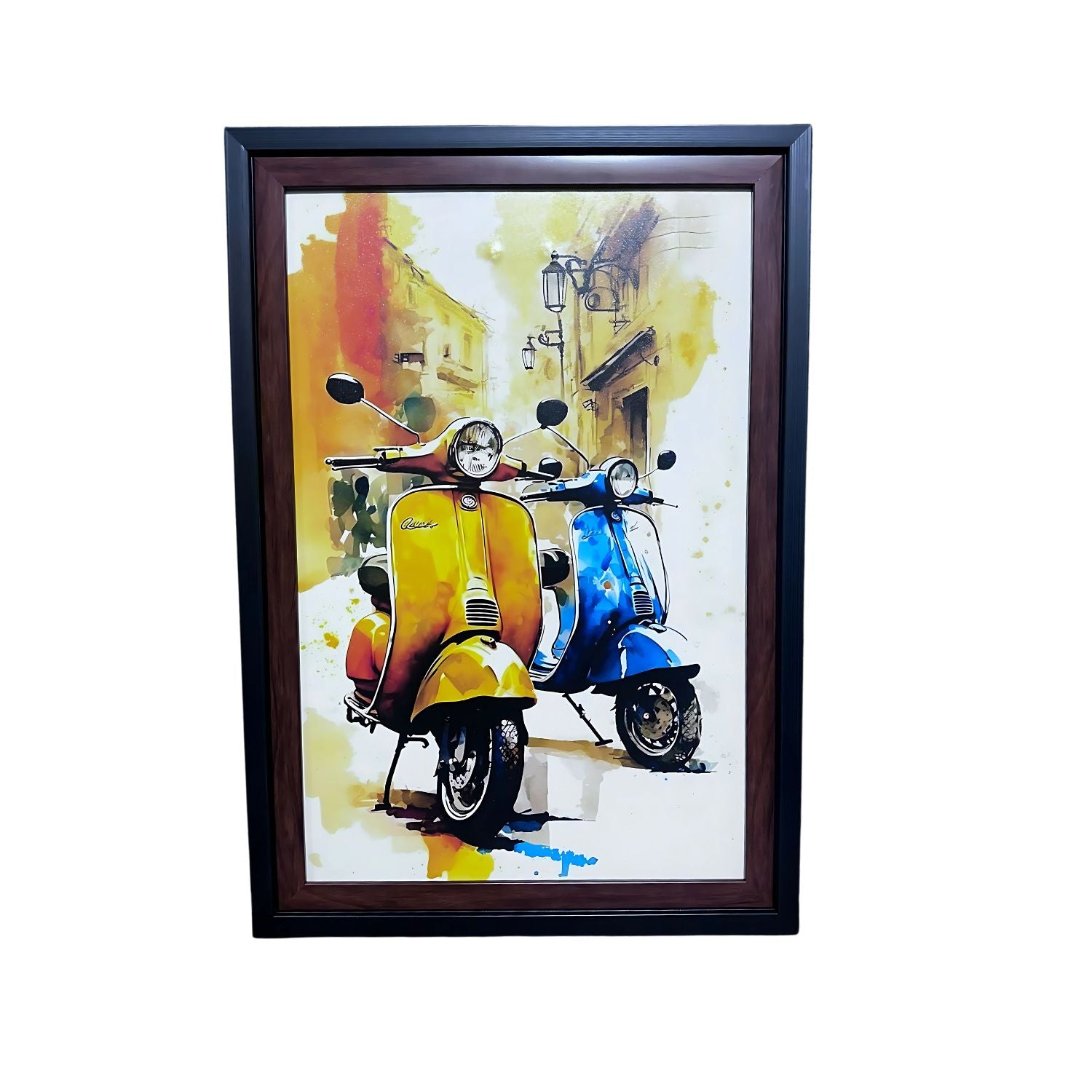 Vintage Vespa Scooter Wall Art - Colorful Urban Street Framed Painting