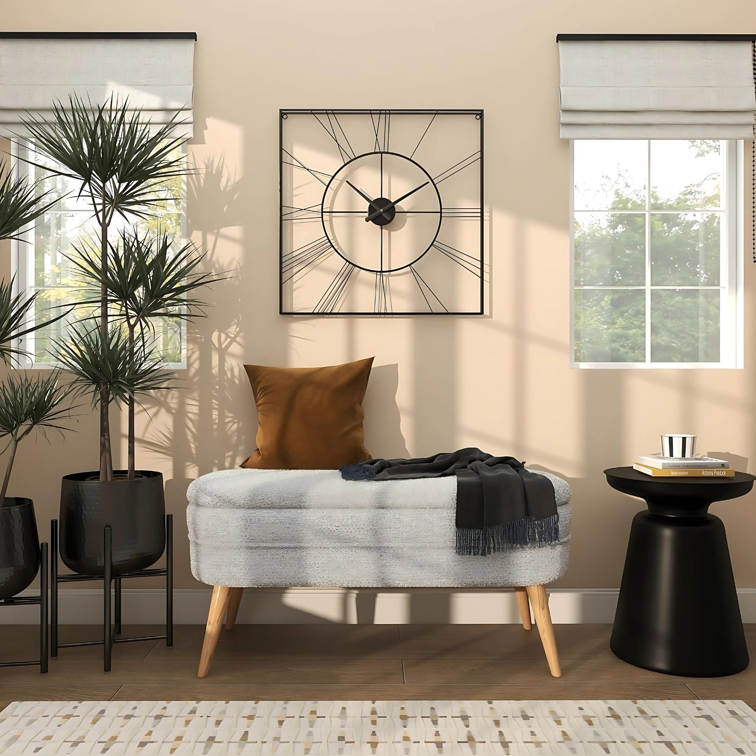 Black Square Roman Numeral Metal Wall Clock Showcasing Timeless Elegance