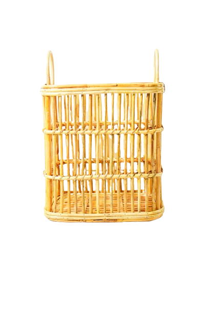 Rattan Laundry Basket – Tall Rectangular Organizer with Handles