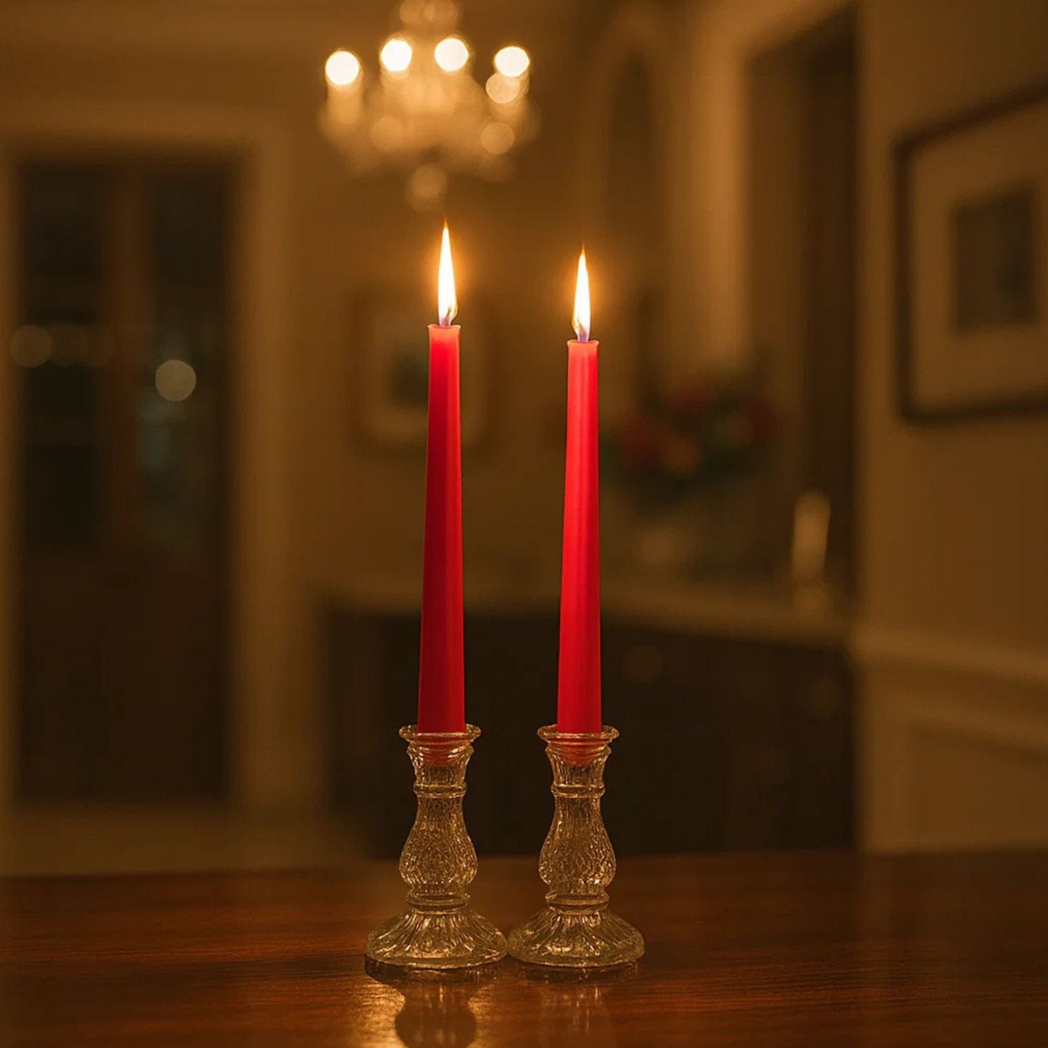 Elegant Glass Glow Taper Candle Set With Classic Holders