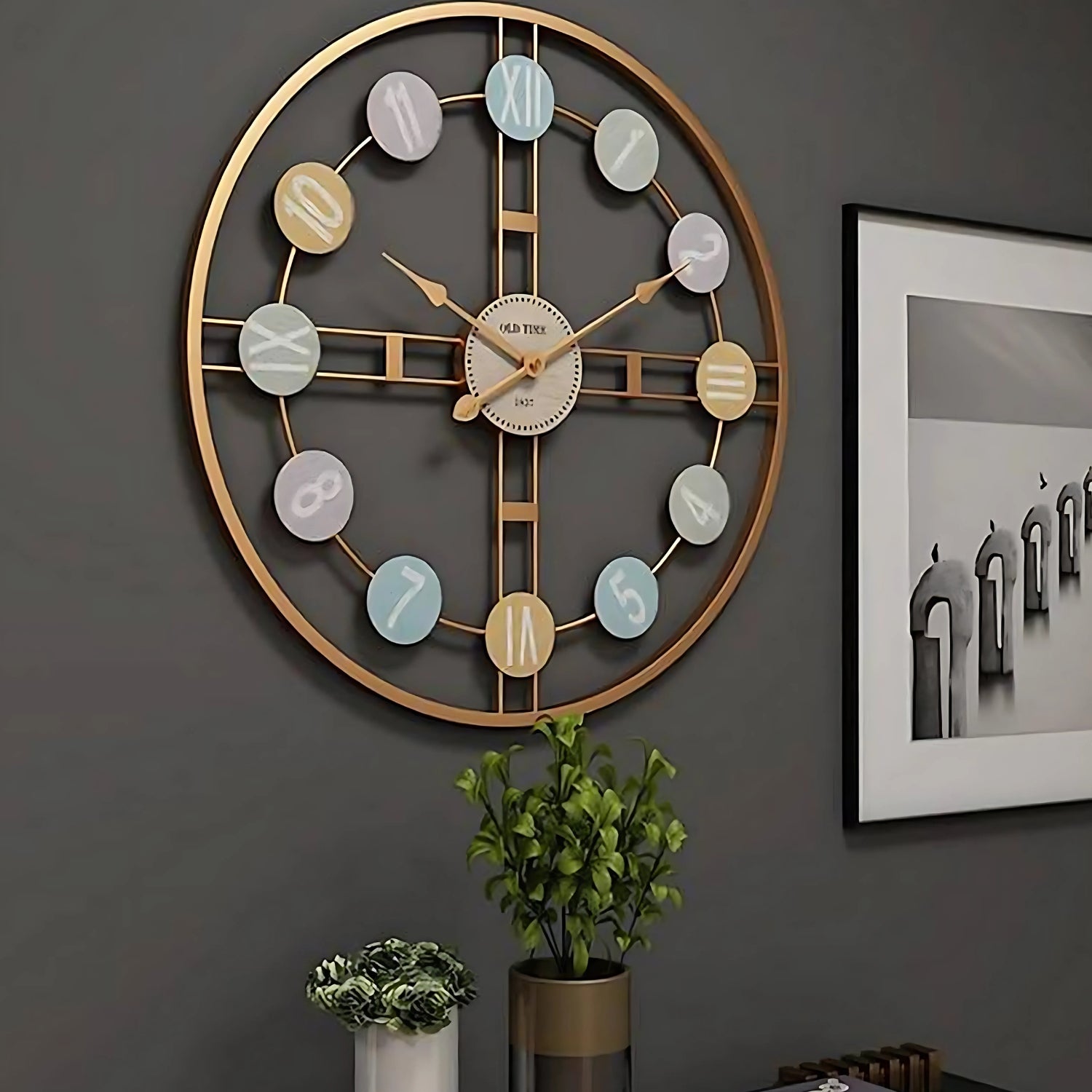Color Palette Round Metal Wall Clock Adding Vibrant Artistic Touch