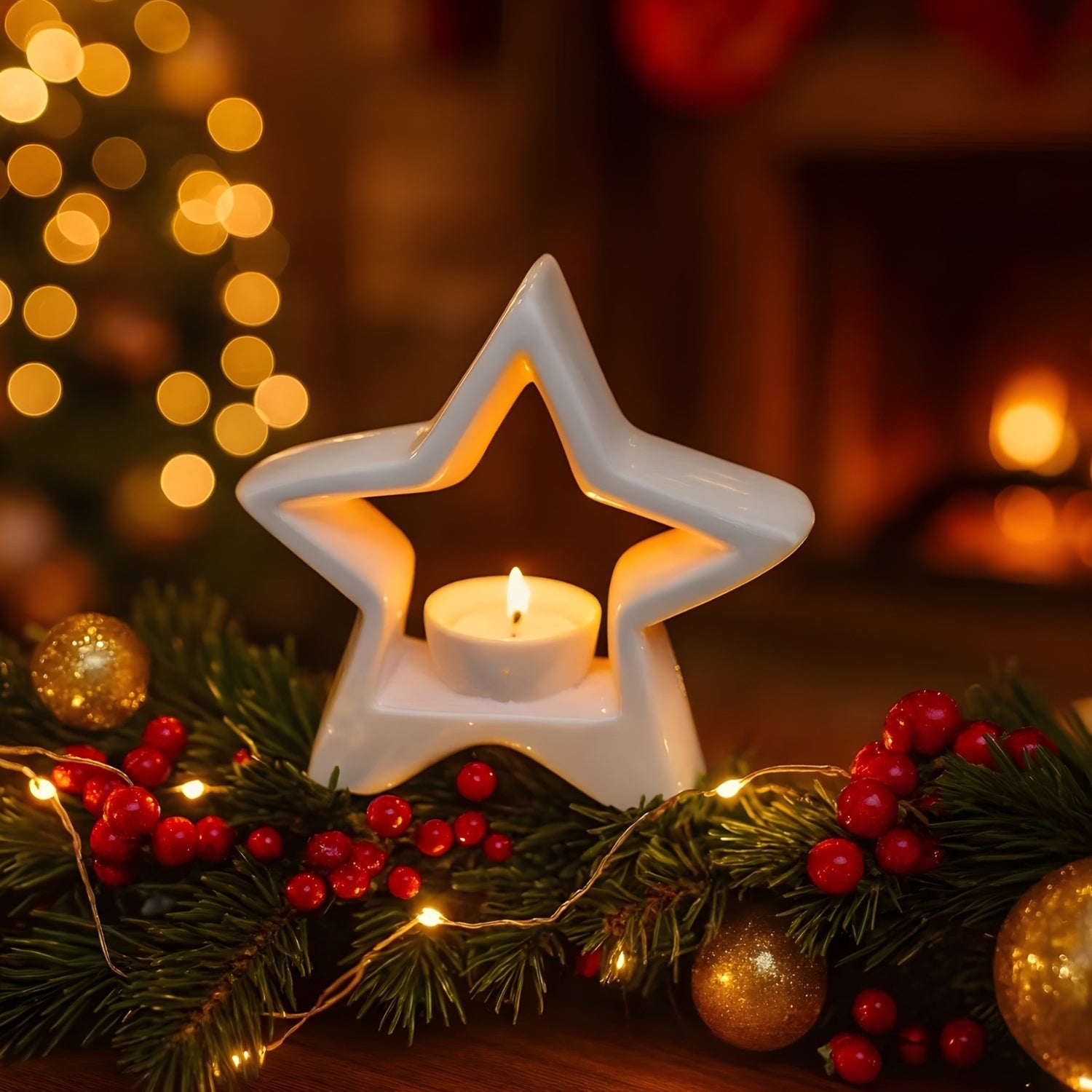 Elegant Ceramic Star-Shaped Tealight Holder For Home Decoration