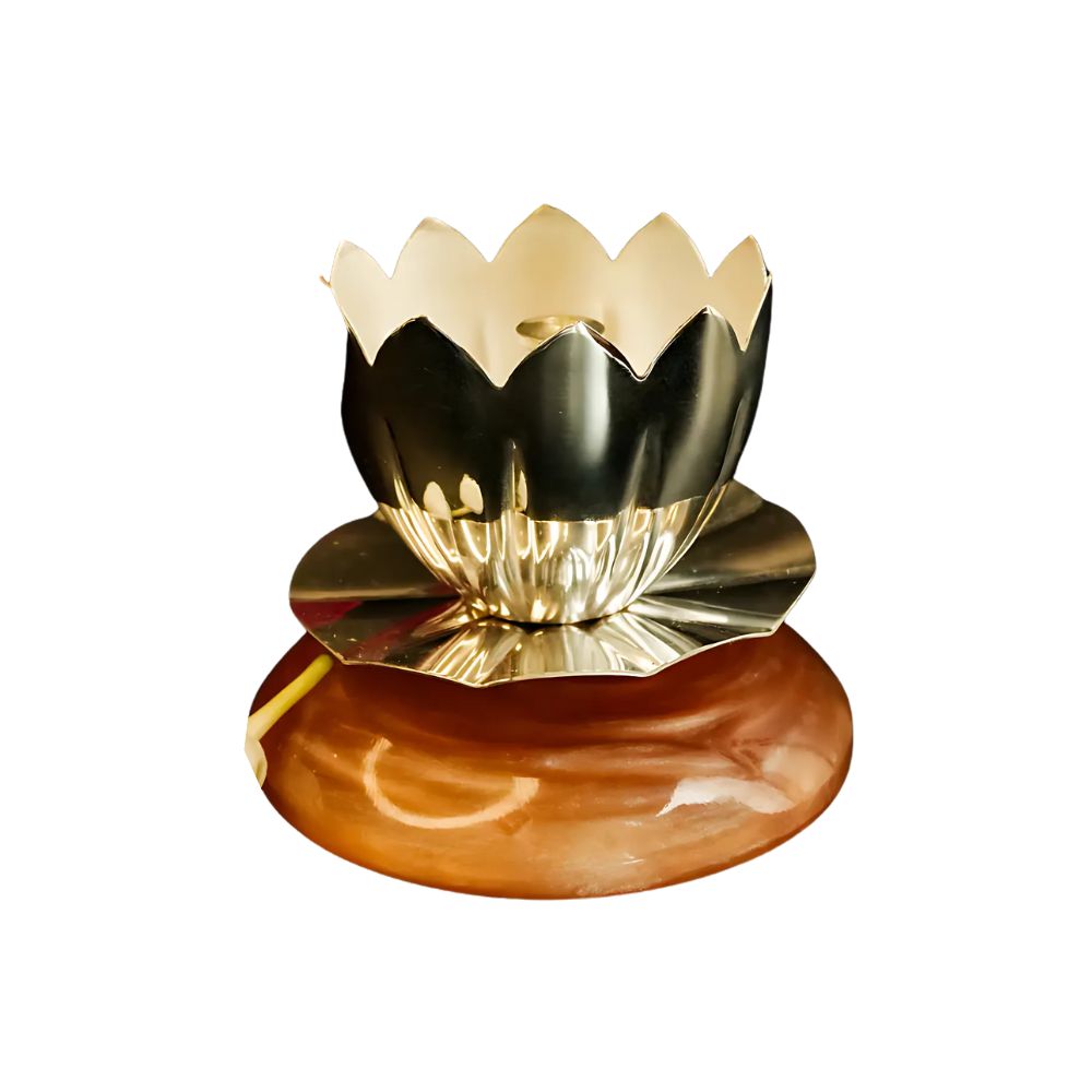 Elegant Silver Plated Shanti Deep With Lotus Design For Puja