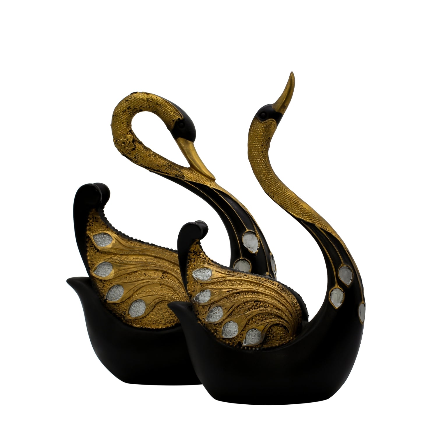 Luxurious Black Swan Sculpture With Gold Accents & Gemstones