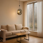 Modern Pearl Black Pendant Light With Smoke Grey and Amber Glass Globe
