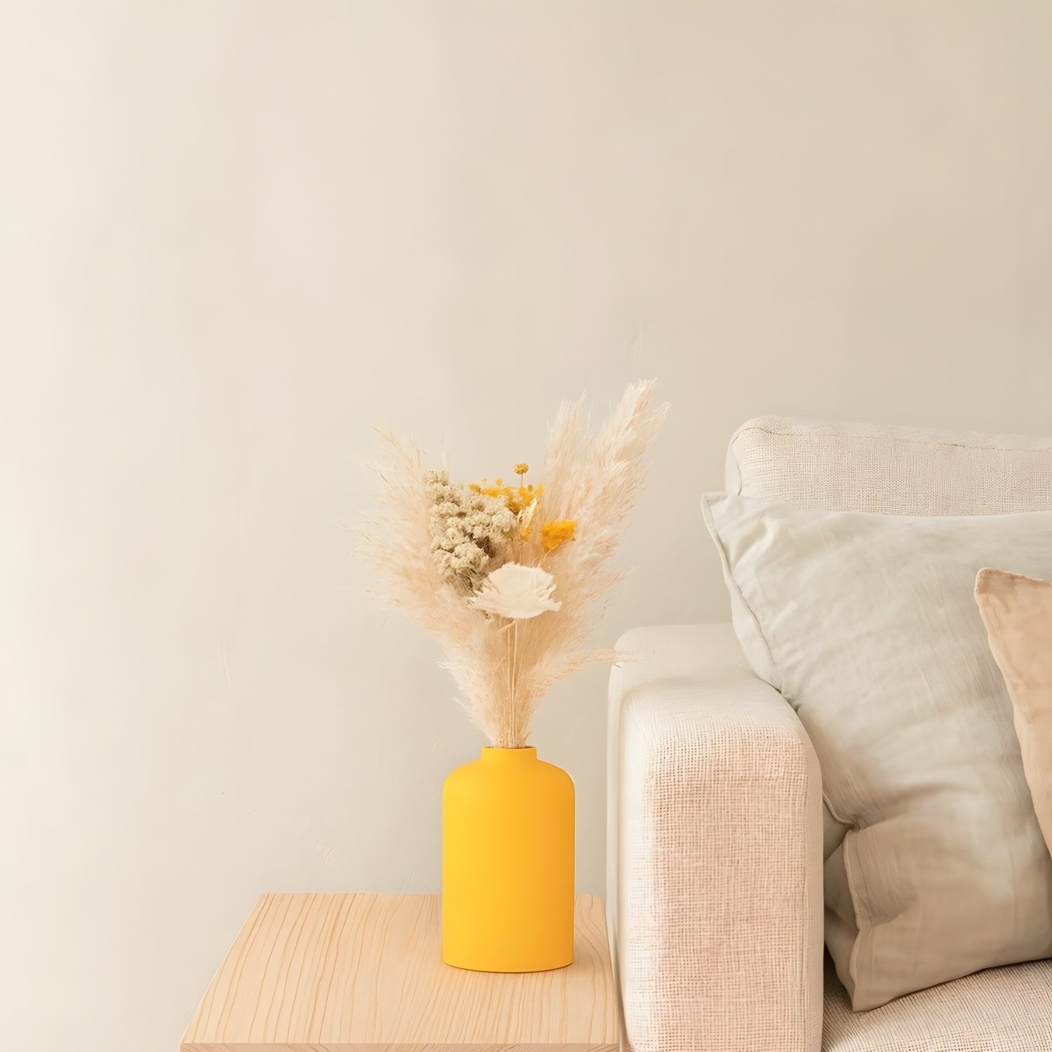 Vibrant Lemon Blossom Vase With Elegant Dried Floral Bunch