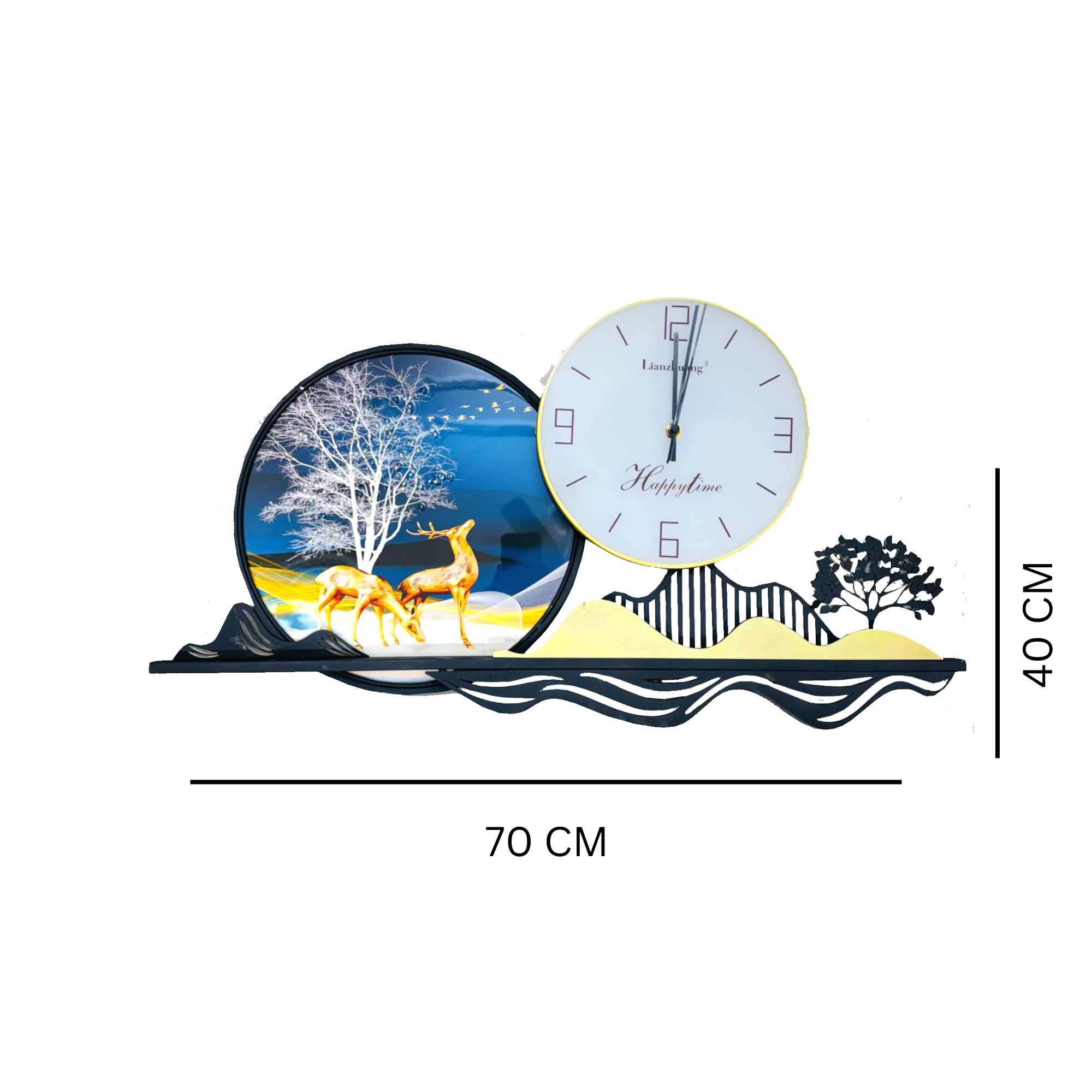 Premium Artistic Deer Design Wall Clock with Serene Landscape - 70cm x 40cm - Nestern