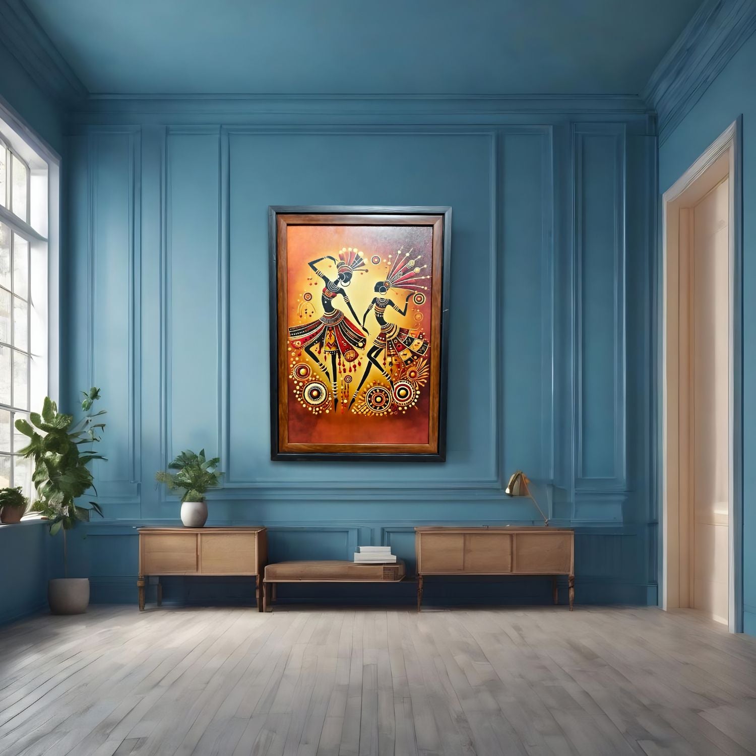 Abstract Tribal Folk Dance Art In Warm Tones - Ethnic Wall Decor
