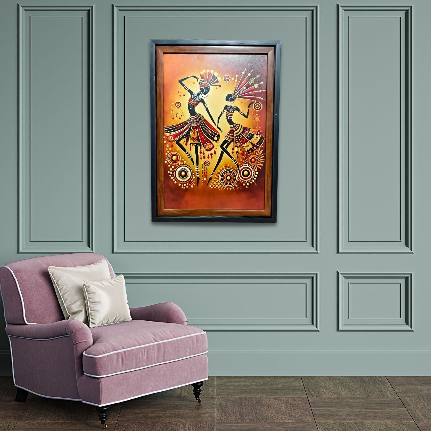 Abstract Tribal Folk Dance Art In Warm Tones - Ethnic Wall Decor