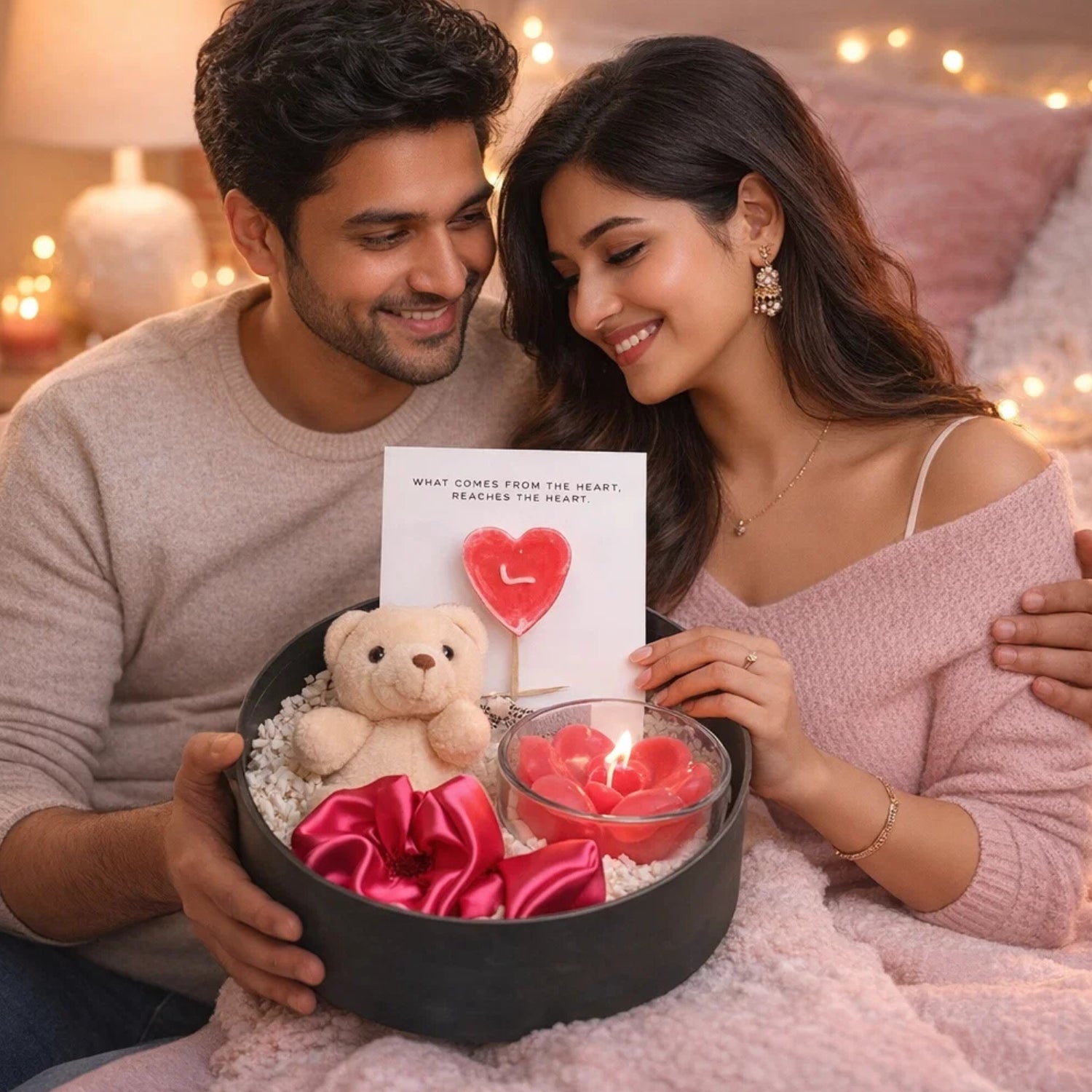 Elegant Love in a Box Valentine Gift Set With Candle Teddy