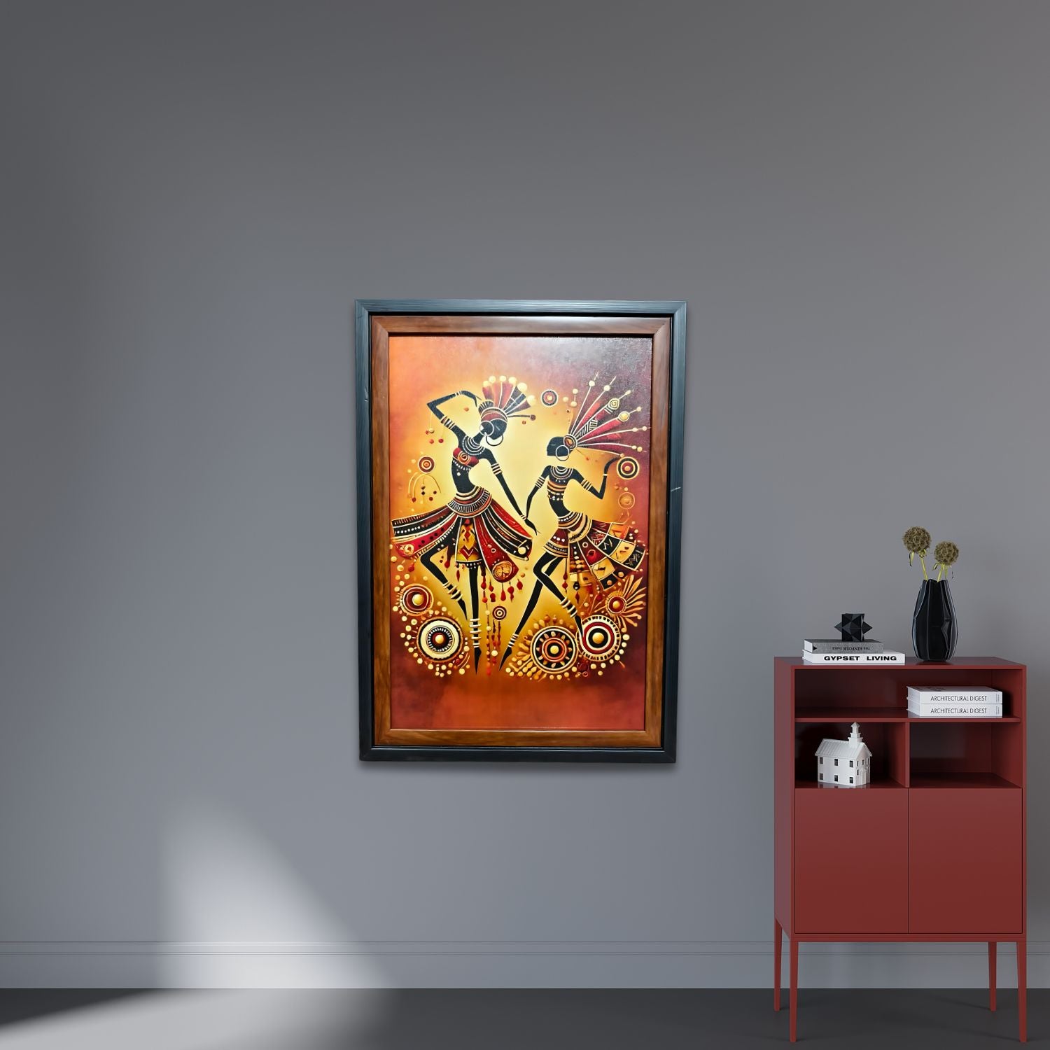 Abstract Tribal Folk Dance Art In Warm Tones - Ethnic Wall Decor