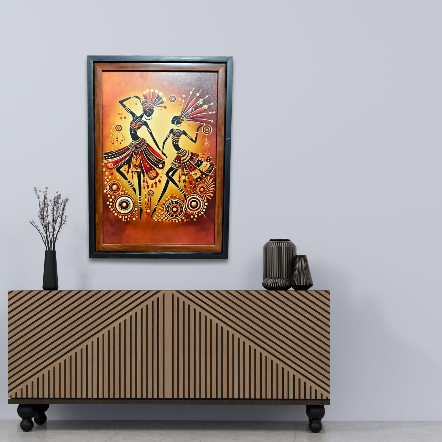 Abstract Tribal Folk Dance Art In Warm Tones - Ethnic Wall Decor