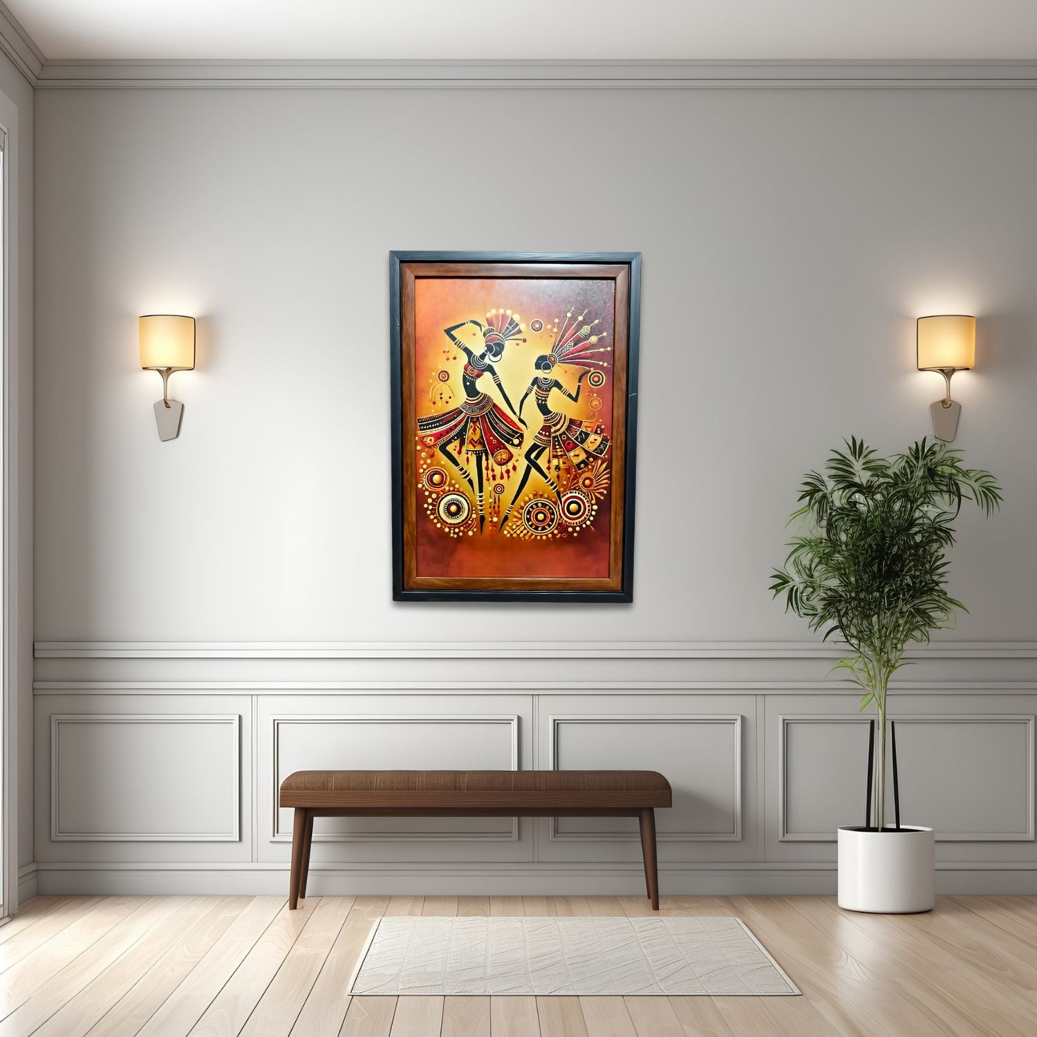 Abstract Tribal Folk Dance Art In Warm Tones - Ethnic Wall Decor