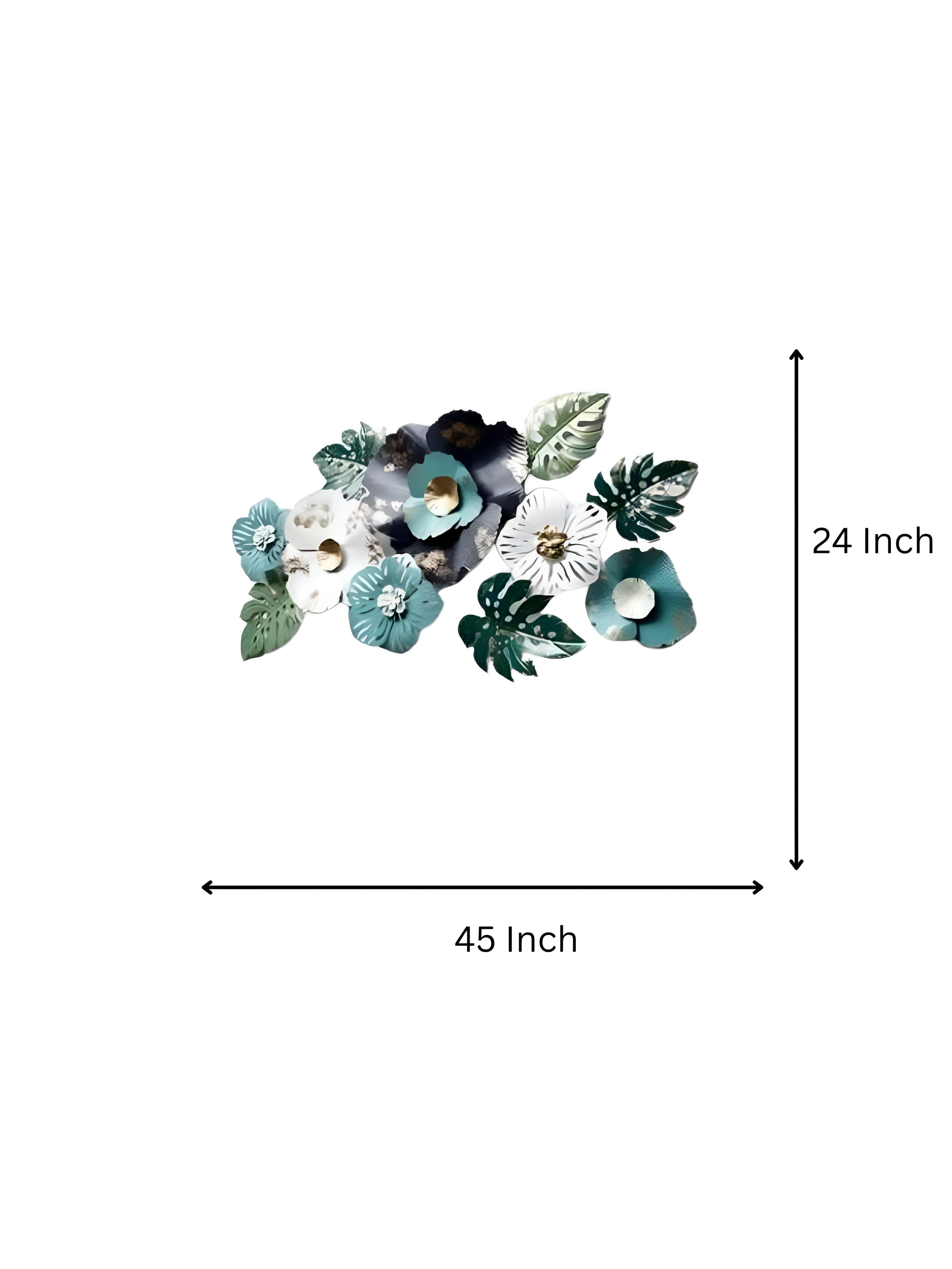 Tropical Metal Floral Wall Art – Teal, White & Gold Décor