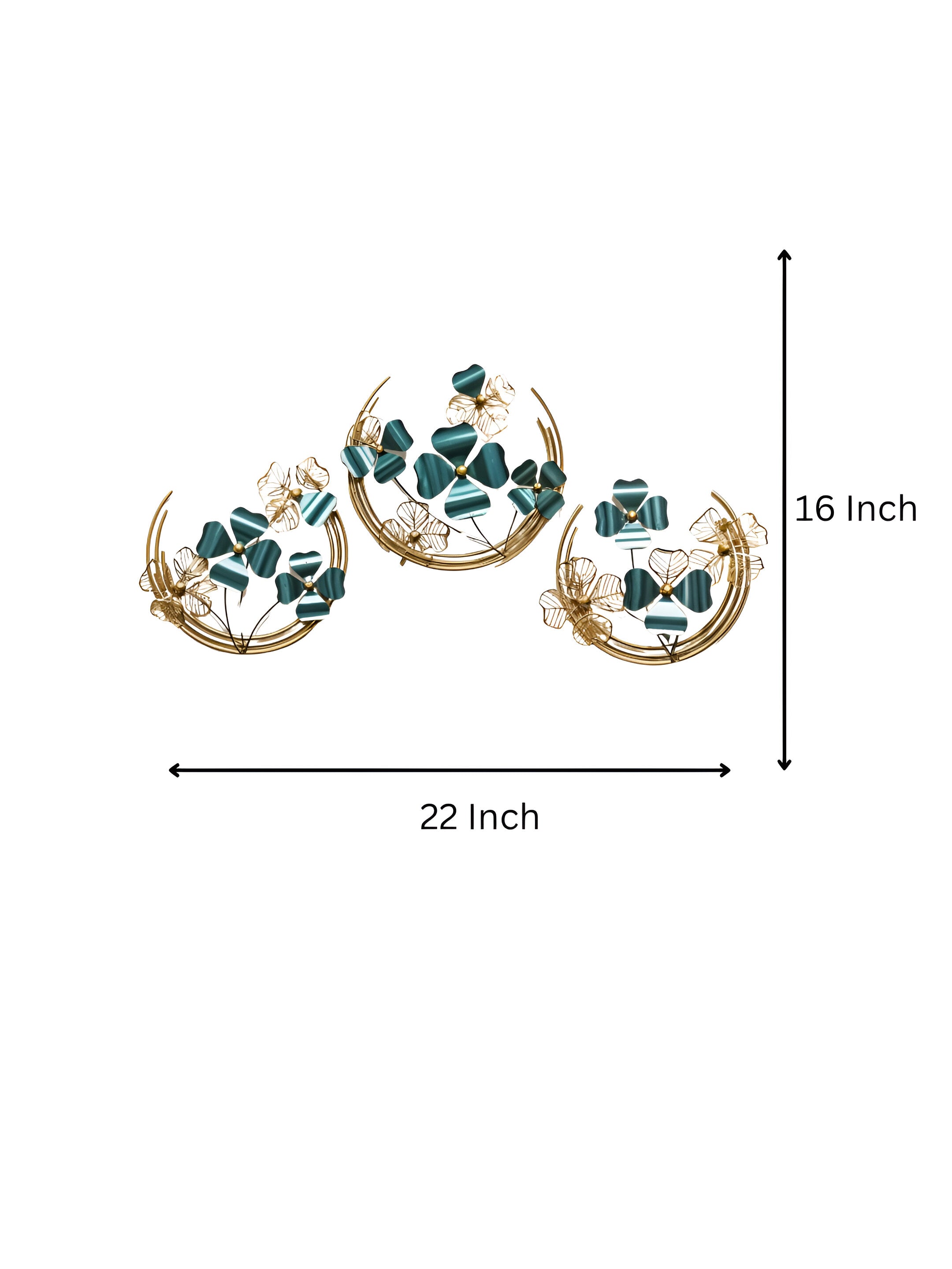 Luxury Gold & Teal Metal Floral Wall Art