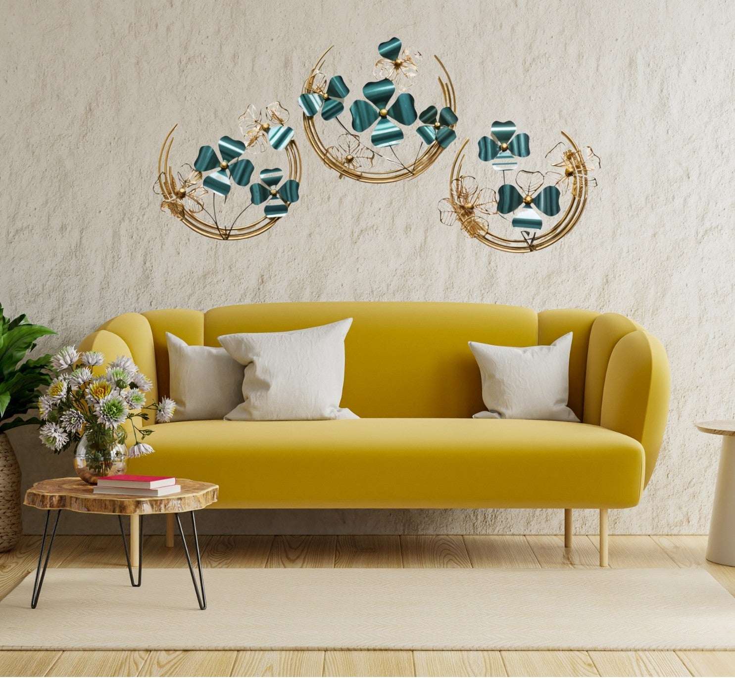 Luxury Gold & Teal Metal Floral Wall Art
