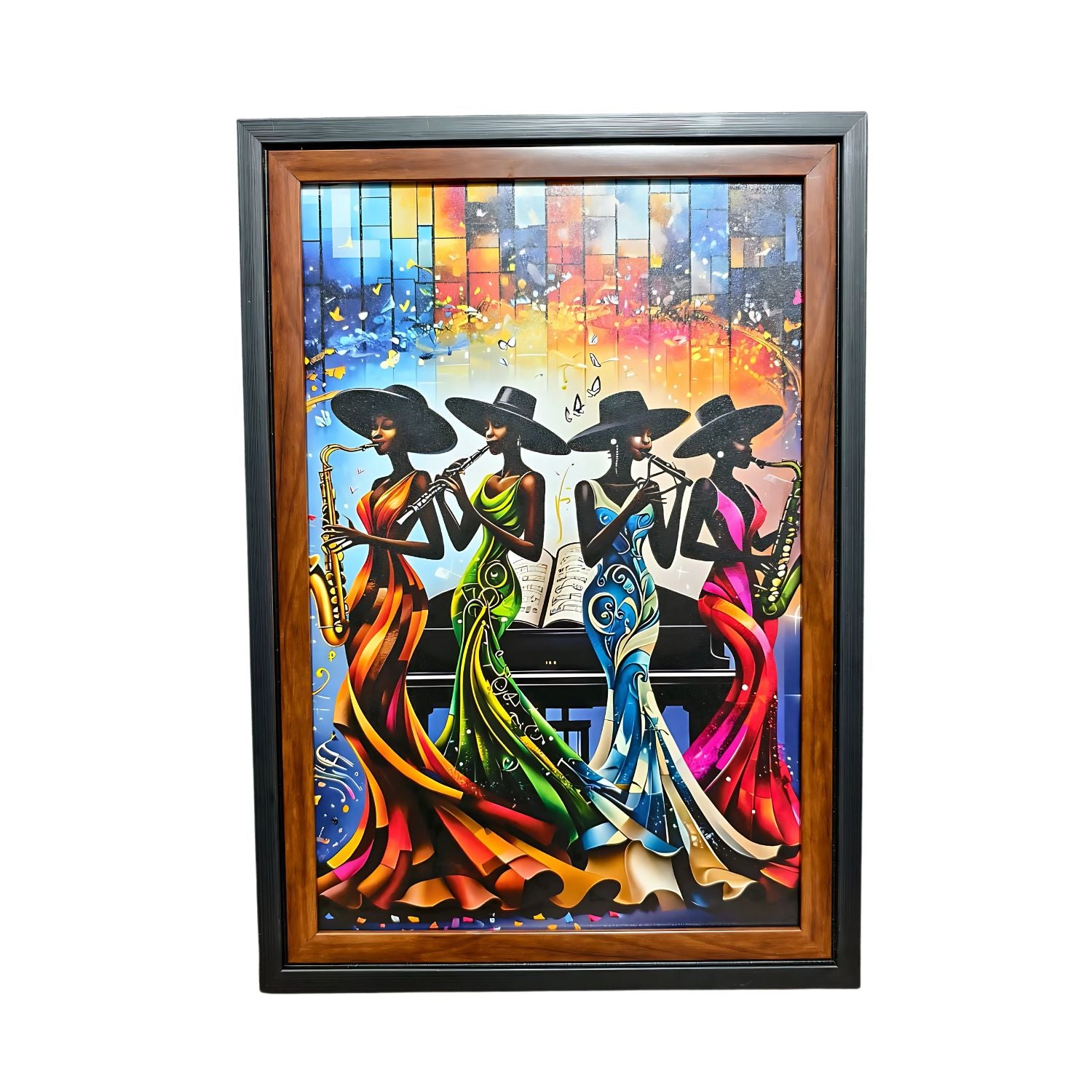 Elegant Women Jazz Musicians Playing Instruments Colorful Wall Art Painting