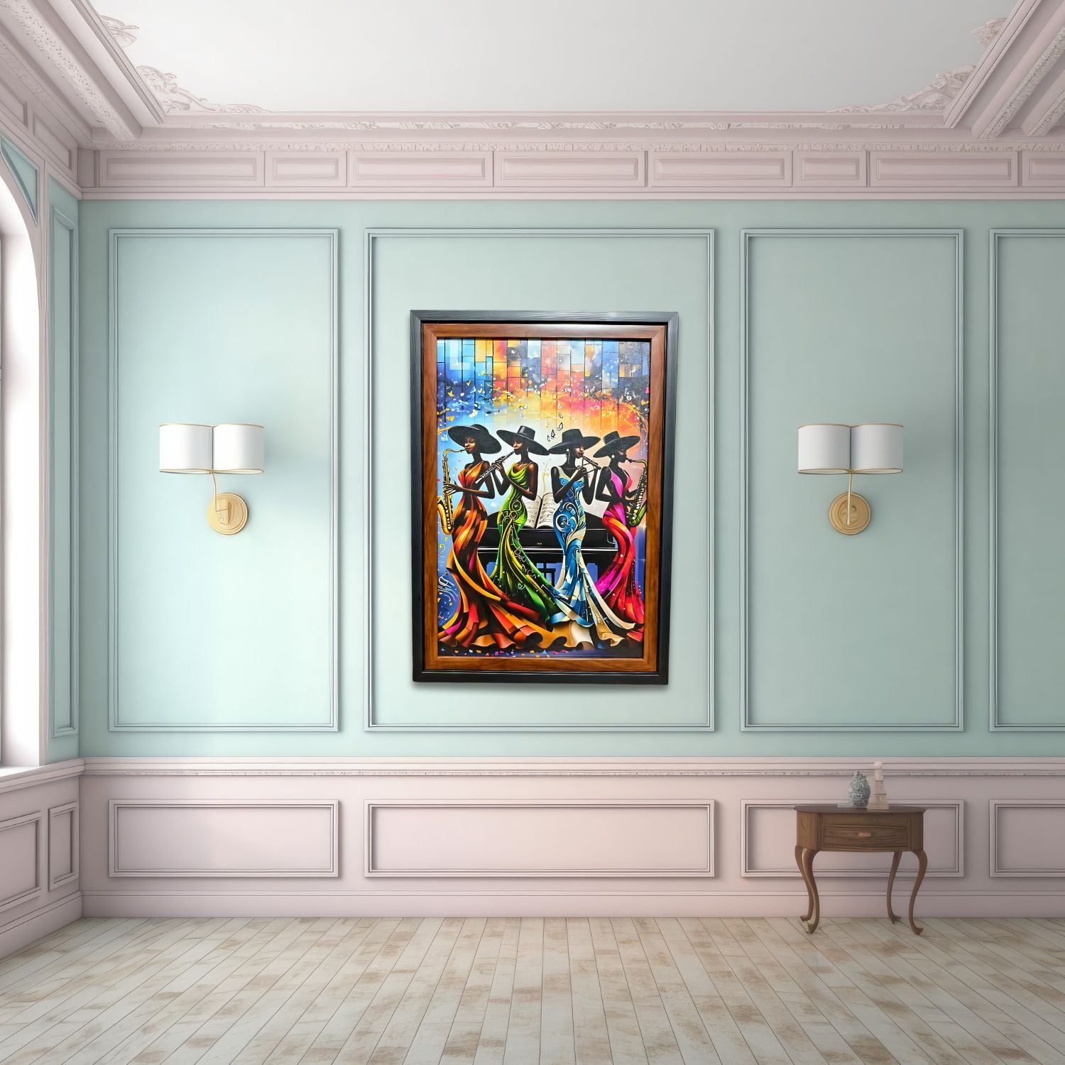 Elegant Women Jazz Musicians Playing Instruments Colorful Wall Art Painting