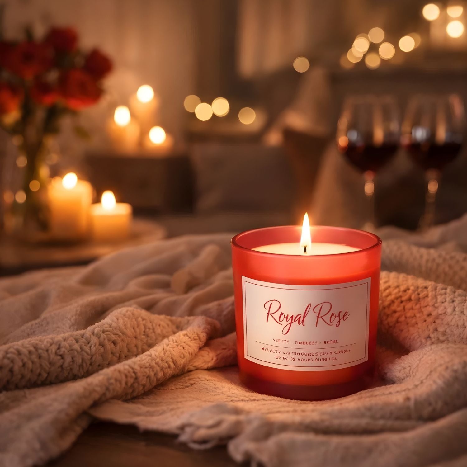 Velvet Ember Luxury Red Glass Candle For Elegant Home Decor