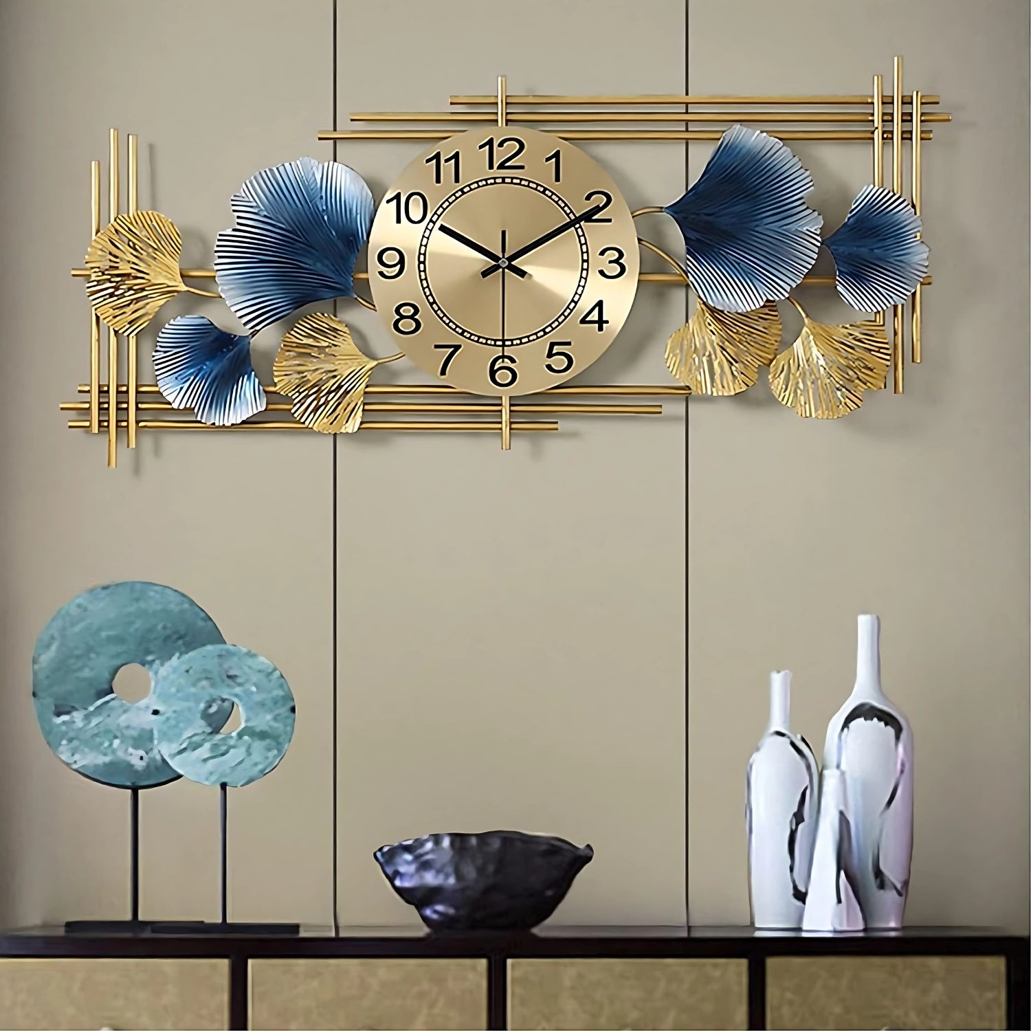 Creative Luxury Multicolor Leaf Design Metal Wall Clock