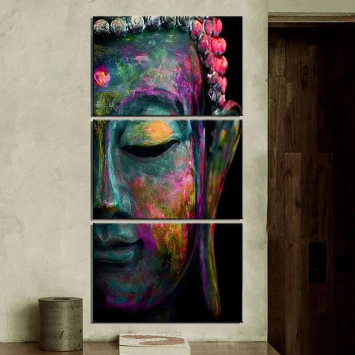 Vibrant Abstract Buddha Canvas Wall Art 3-Piece Spiritual Decor Set