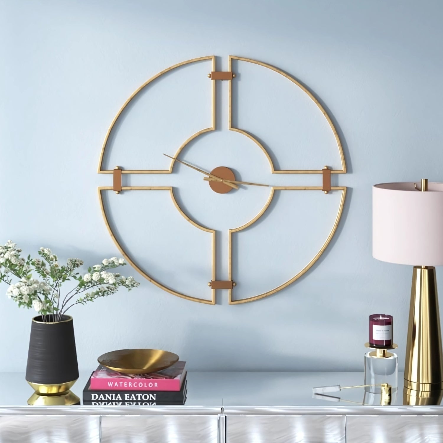 Golden Metal Analog Round Clock Reflecting Elegance With Luxe Finish